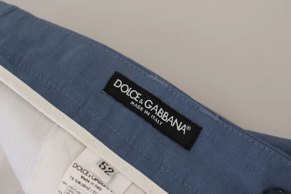 Dolce & Gabbana Blue Linen Chino Formal Pants - Chinos