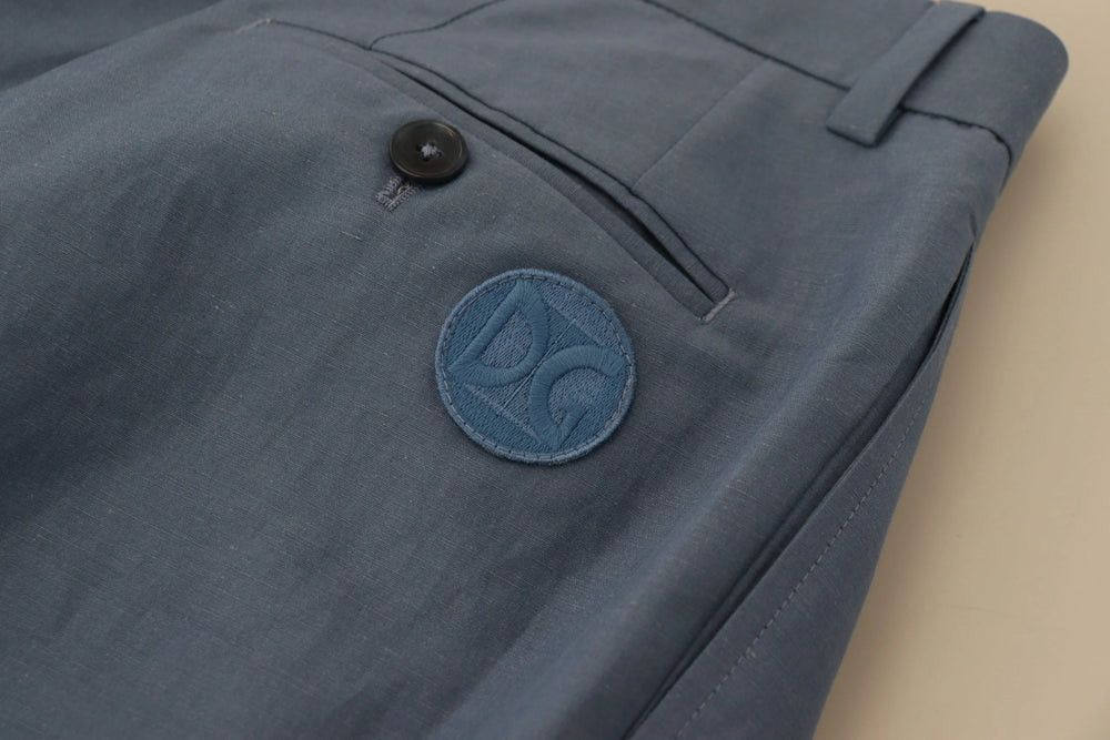 Dolce & Gabbana Blue Linen Chino Formal Pants - Chinos