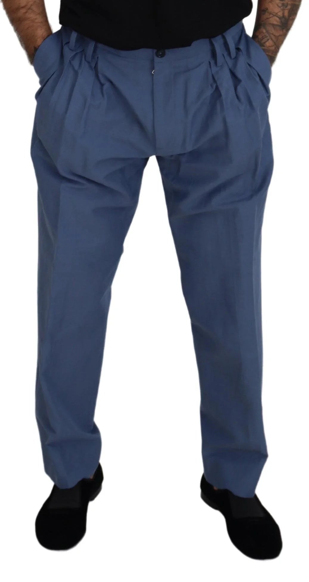 Dolce & Gabbana Blue Linen Chino Men Formal Pants - Chinos