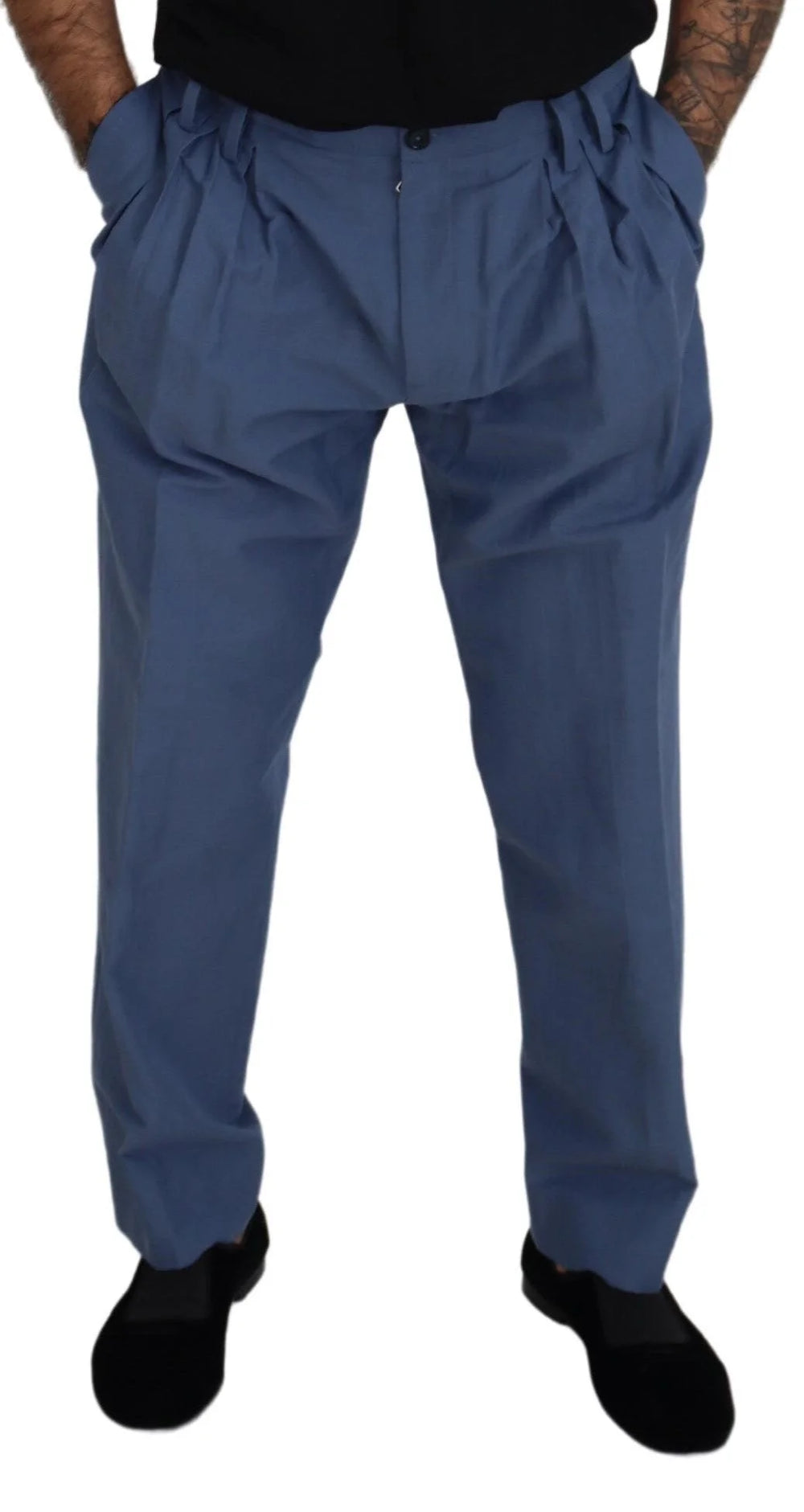 Dolce & Gabbana Blue Linen Chino Men Formal Pants - Chinos