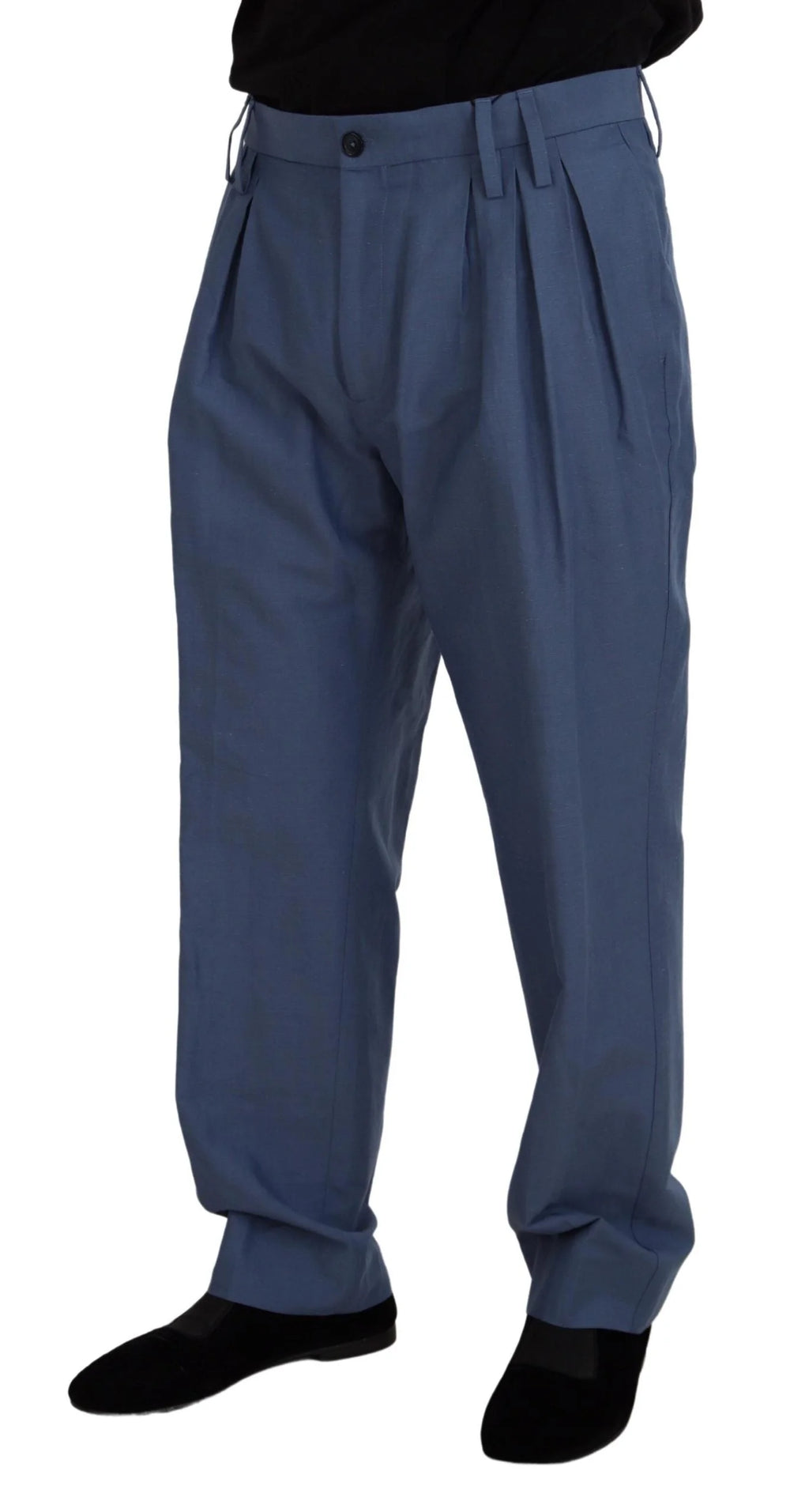 Dolce & Gabbana Blue Linen Chino Men Formal Pants - Chinos