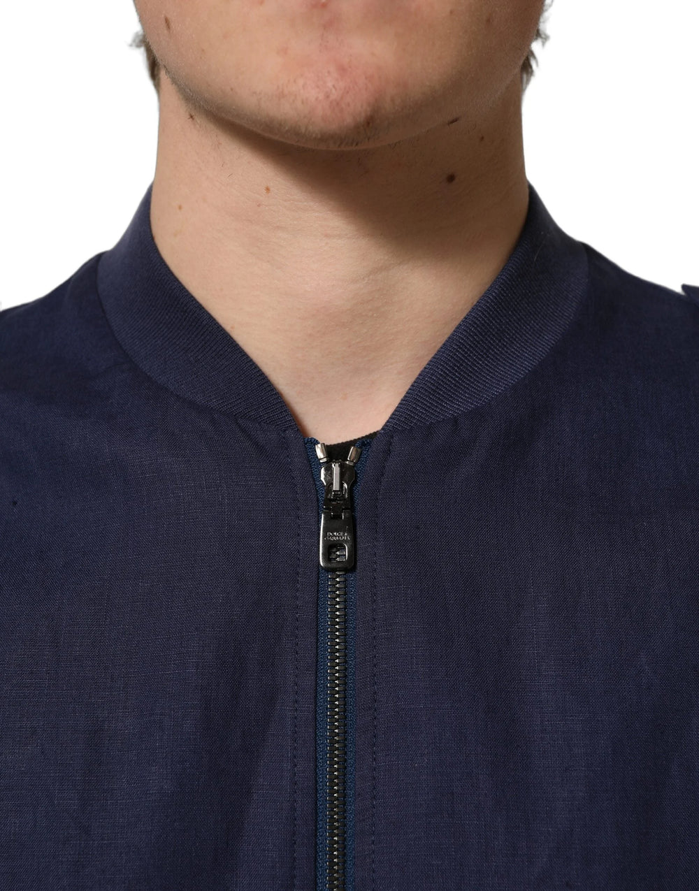 Dolce & Gabbana Blue Linen Full Zip Men Bomber Jacket - IT52 | XL