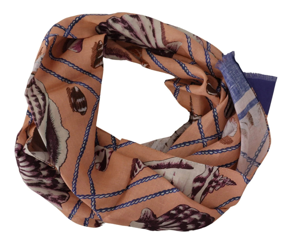 Dolce & Gabbana Blue Linen Seashell Pattern Mens Wrap Shawl Scarf - Scarves & Shawls