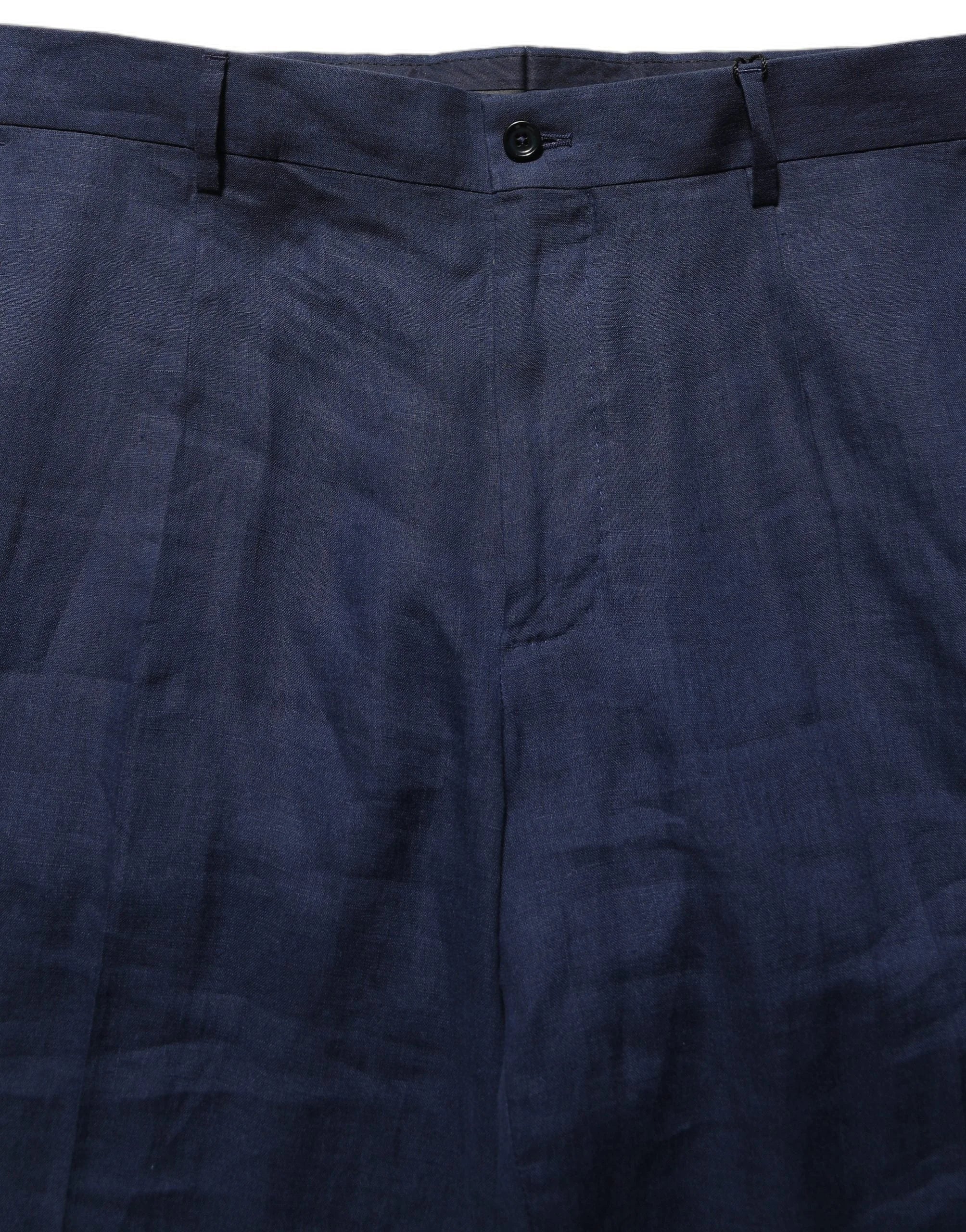 Dolce & Gabbana Blue Linen Straight Men Dress Trouser Pants - IT48 | M