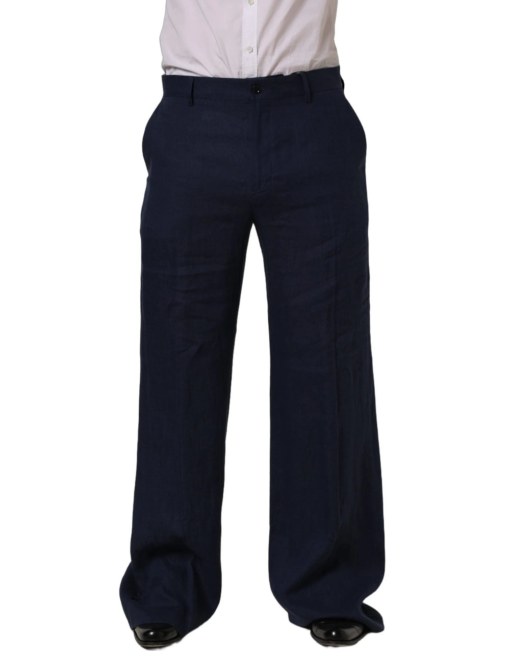 Dolce & Gabbana Blue Linen Straight Men Dress Trouser Pants - IT48 | M