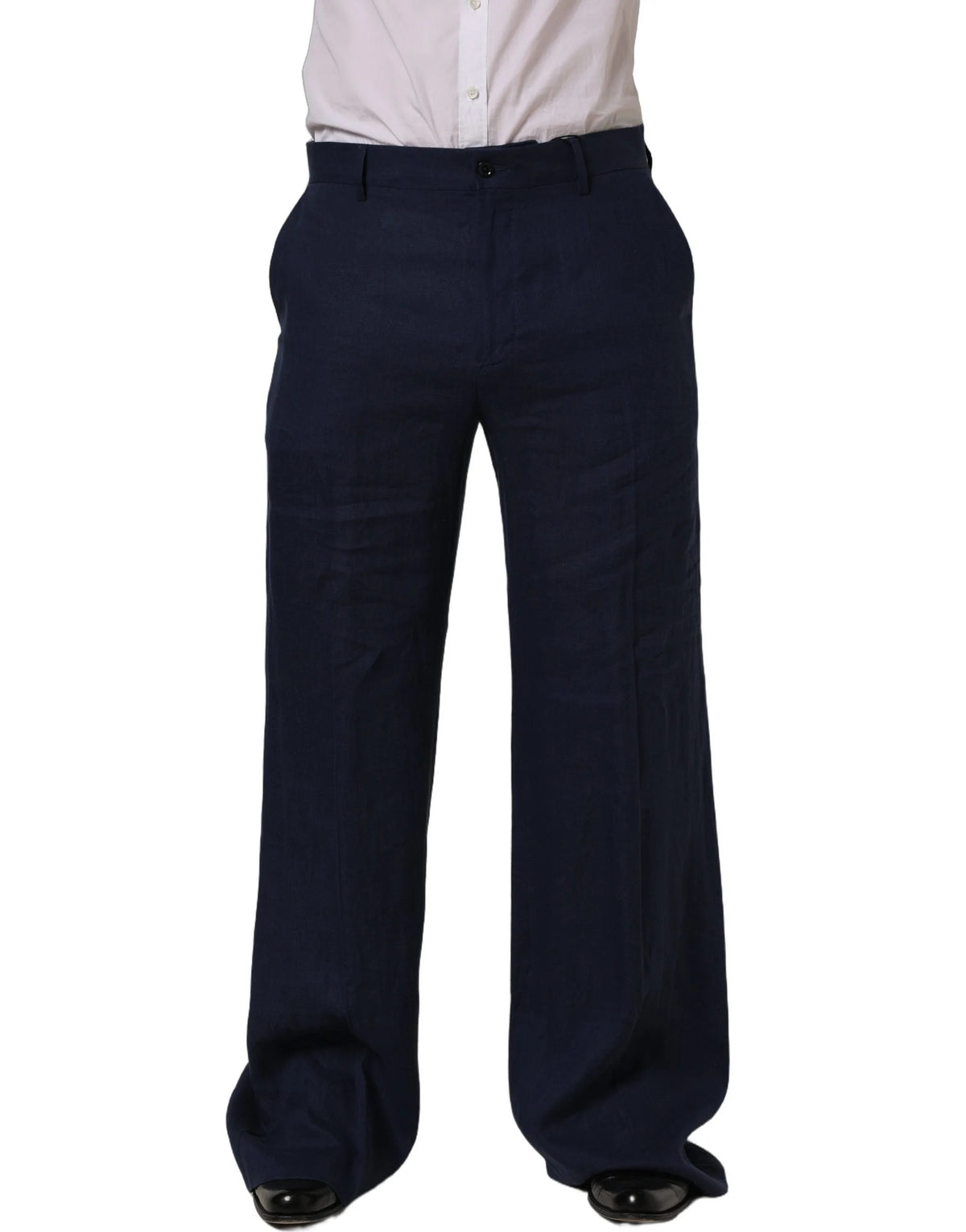 Dolce & Gabbana Blue Linen Straight Men Dress Trouser Pants - IT48 | M