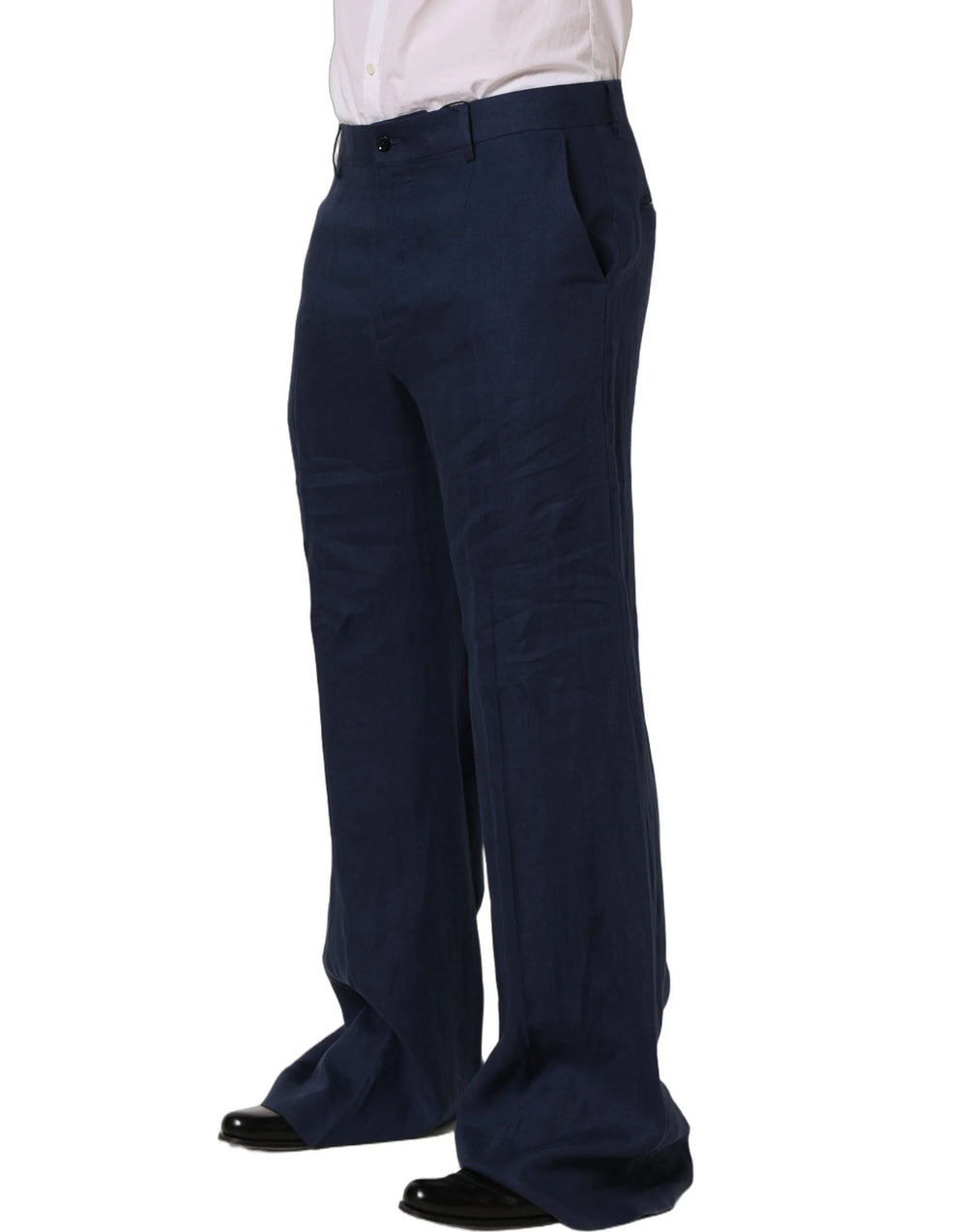 Dolce & Gabbana Blue Linen Straight Men Dress Trouser Pants - IT48 | M