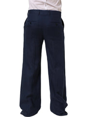 Dolce & Gabbana Blue Linen Straight Men Dress Trouser Pants - IT48 | M