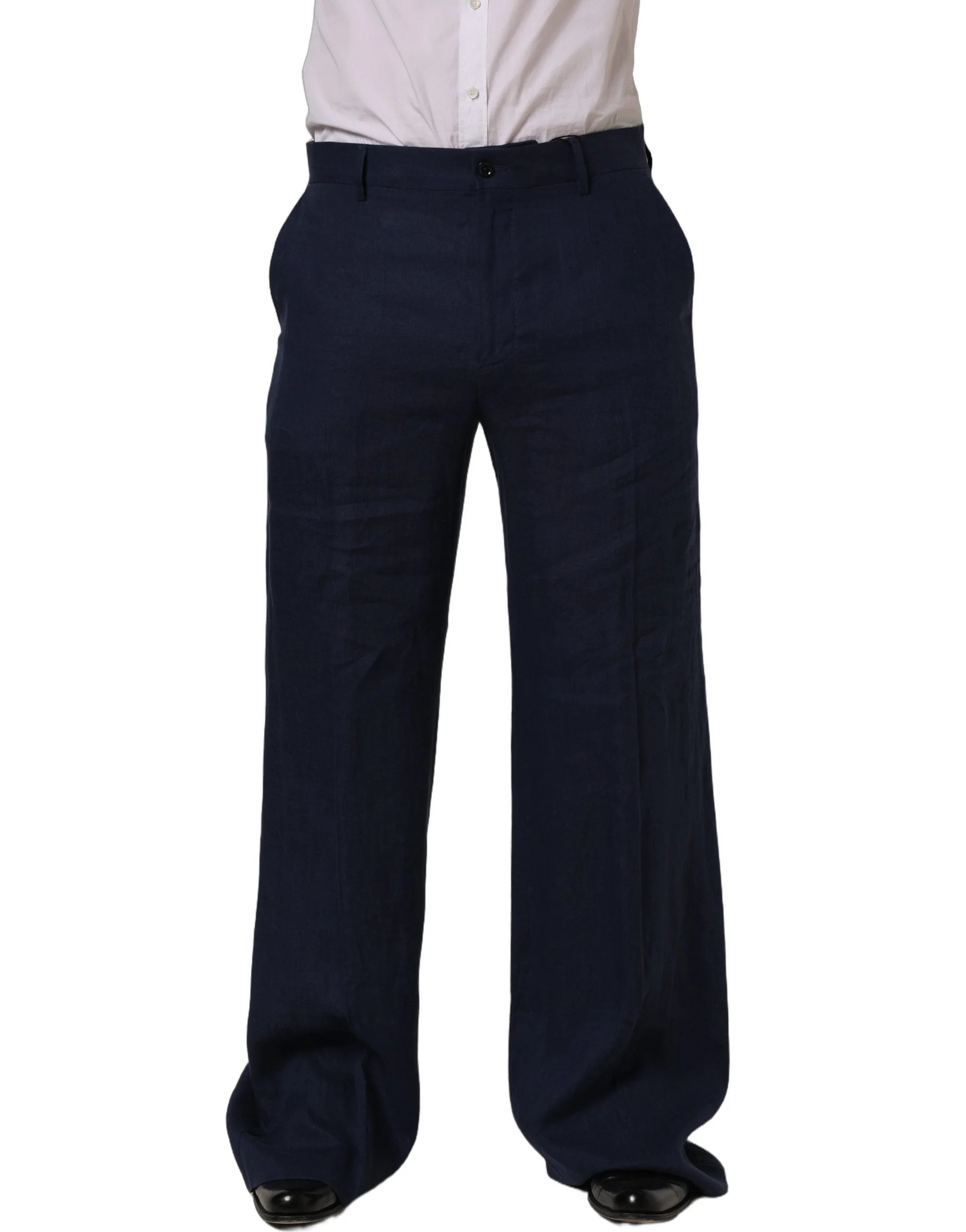 Dolce & Gabbana Blue Linen Straight Men Dress Trouser Pants - IT48 | M