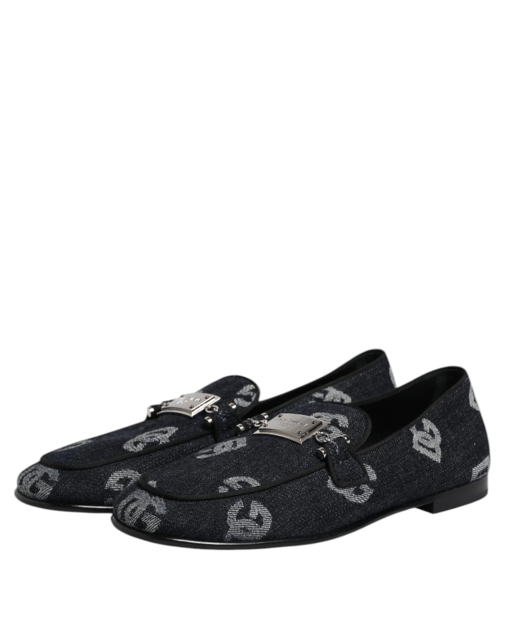 Dolce & Gabbana Blue Logo Cotton Loafers Formal Dress Shoes - Flats