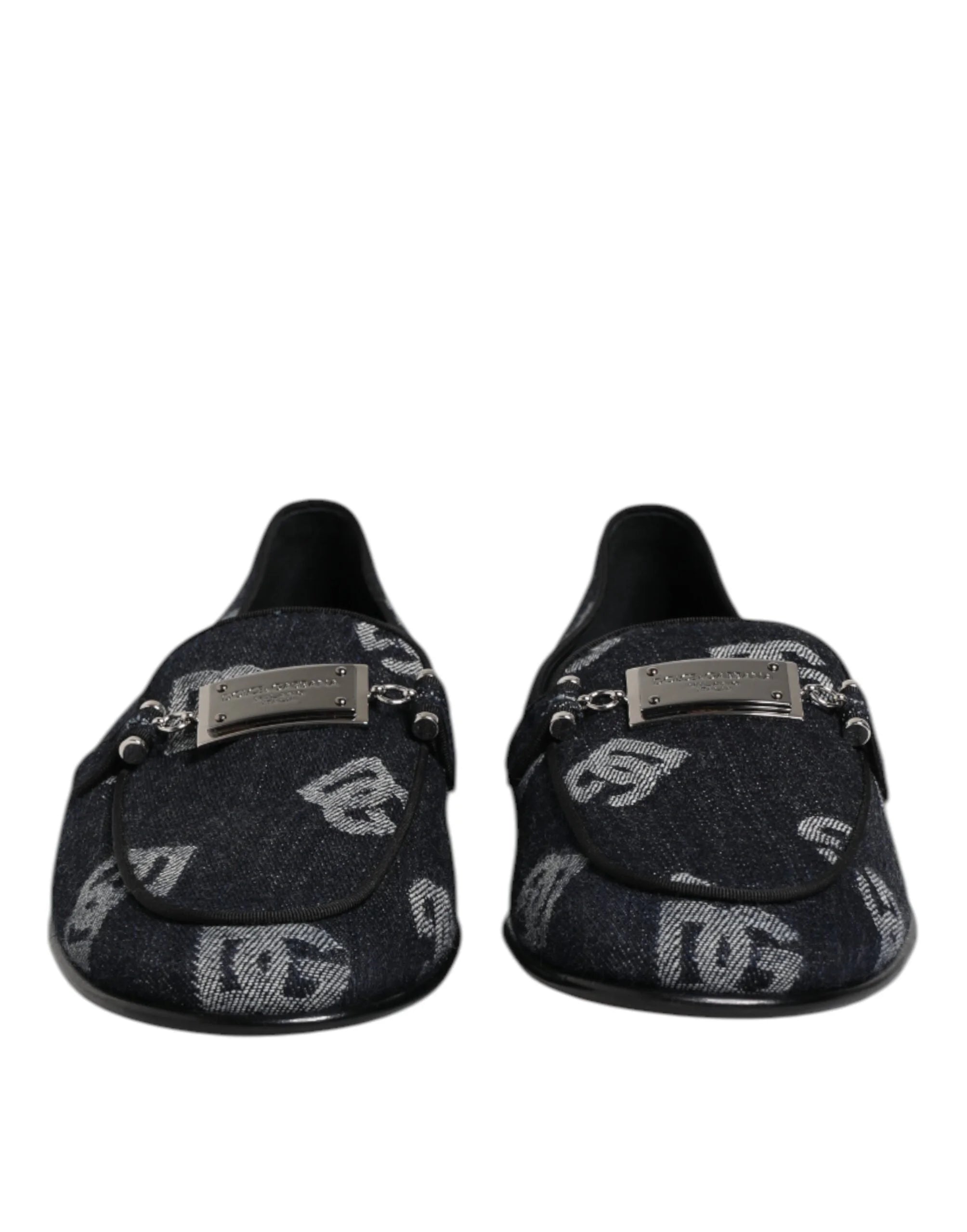 Dolce & Gabbana Blue Logo Cotton Loafers Formal Dress Shoes - Flats