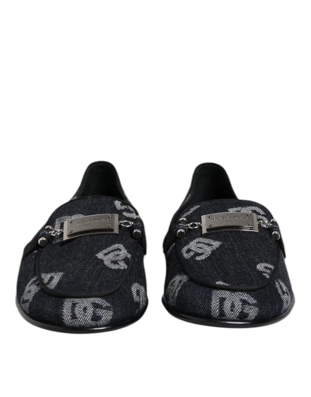 Dolce & Gabbana Blue Logo Cotton Loafers Formal Dress Shoes - Flats