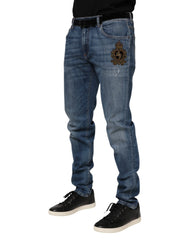 Dolce & Gabbana Blue Logo Embroidery Denim Jeans - IT56 | XXL - Jeans