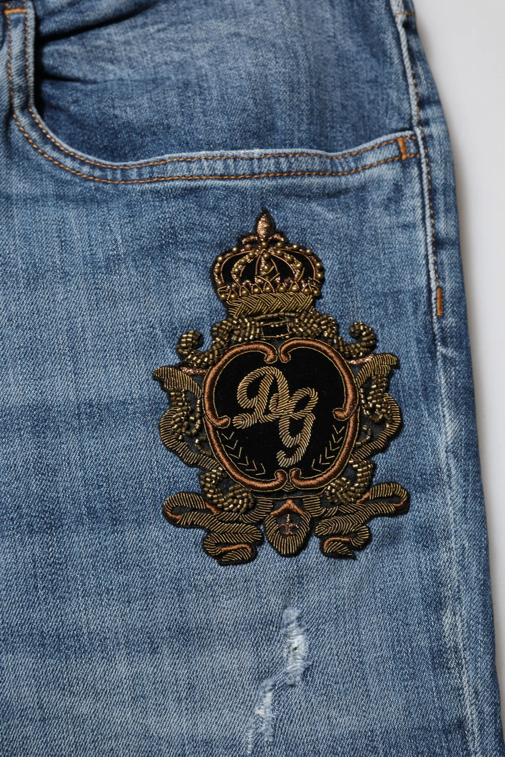Dolce & Gabbana Blue Logo Embroidery Denim Jeans - IT56 | XXL - Jeans