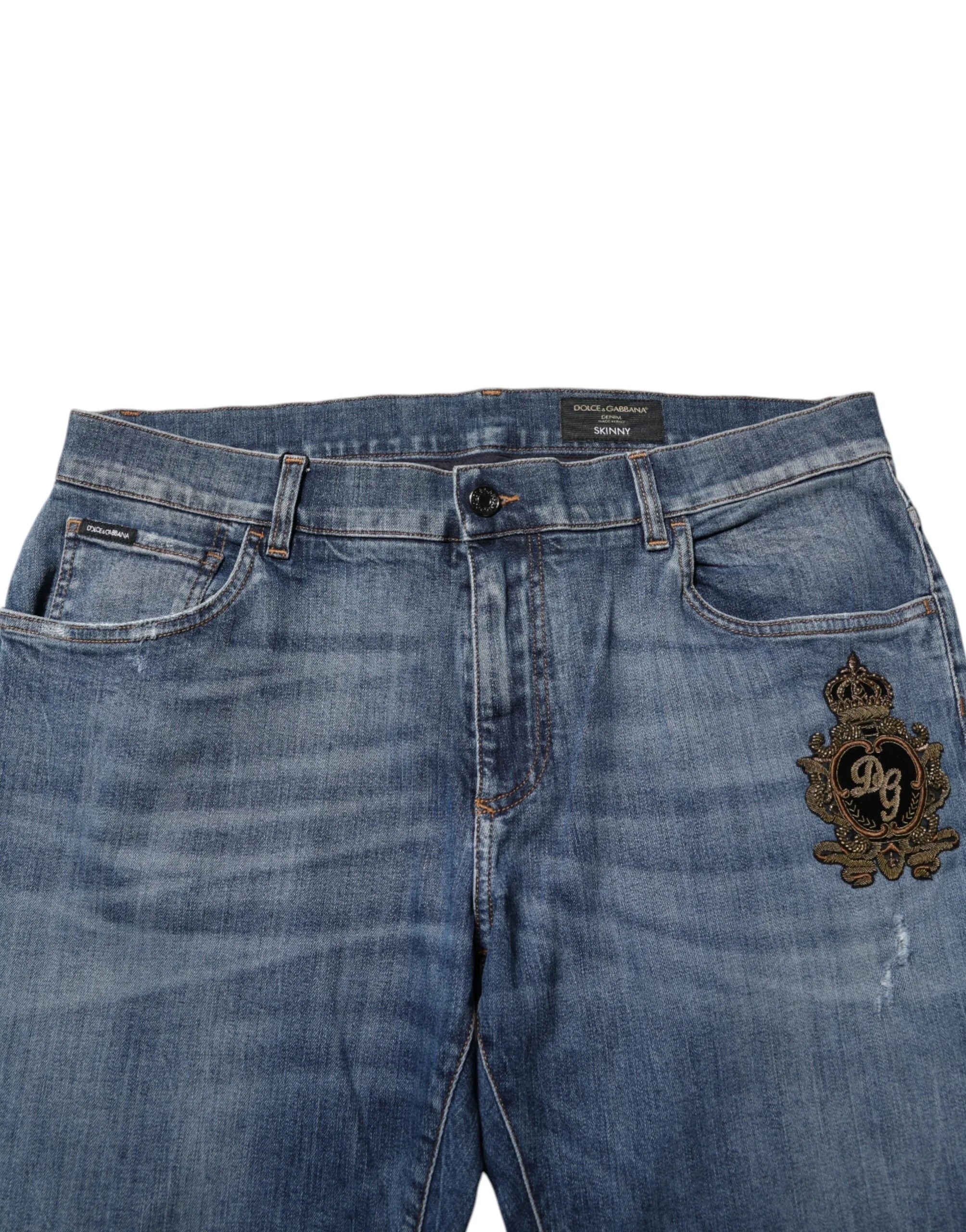 Dolce & Gabbana Blue Logo Embroidery Denim Jeans - IT56 | XXL - Jeans