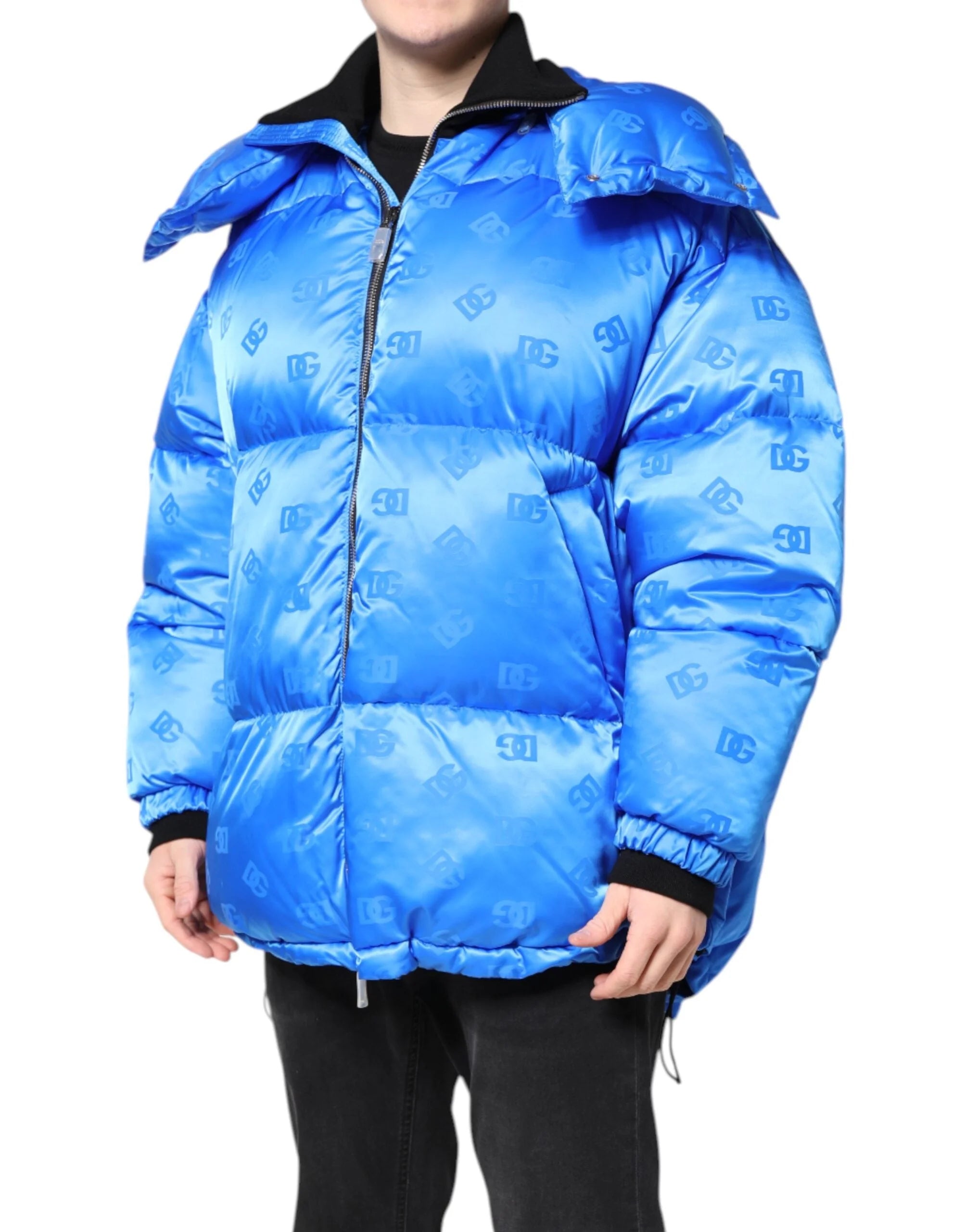 Dolce & Gabbana Blue Logo Full Zip Hooded Quilted Jacket - IT46 | S - Puffer Jackets
