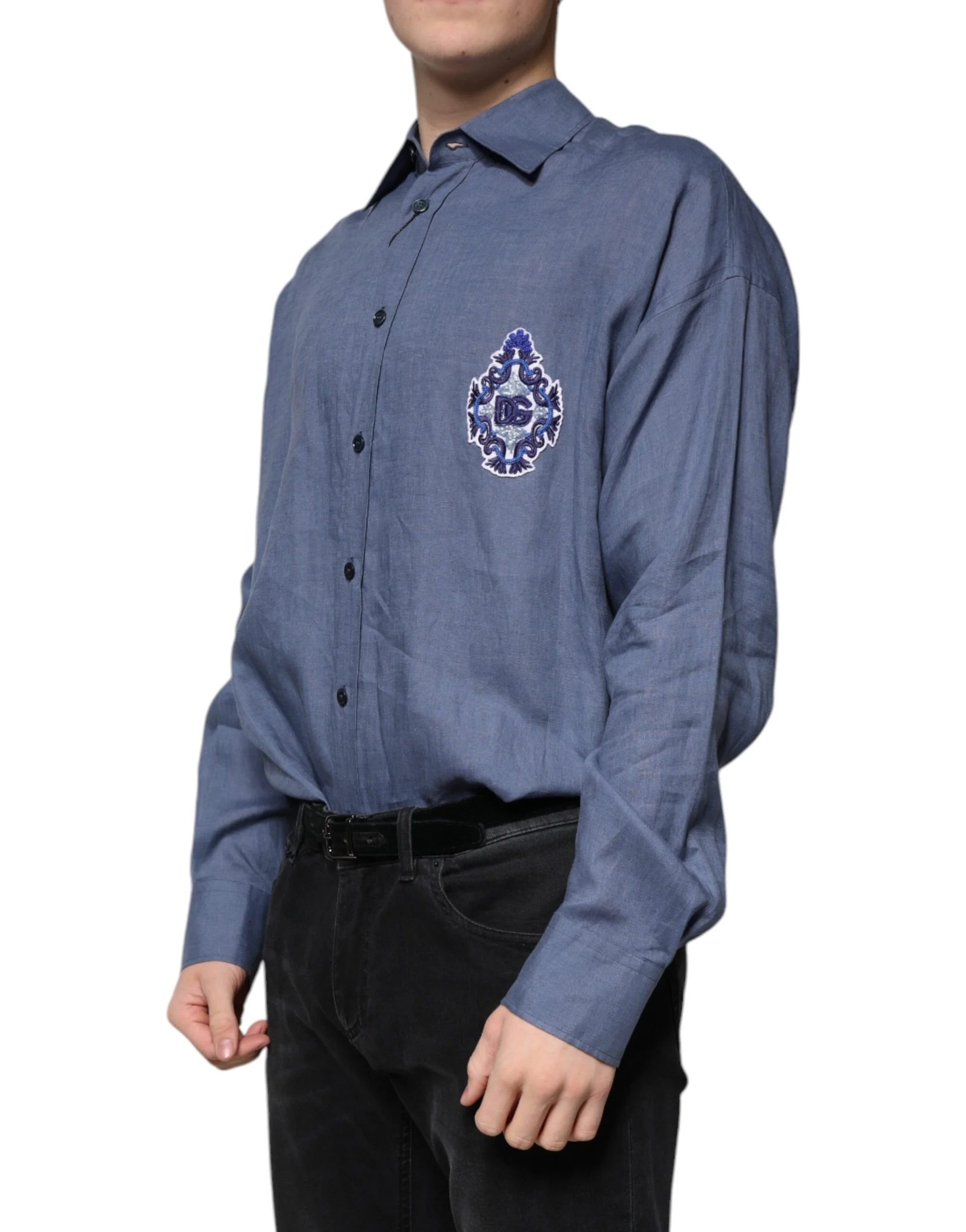 Dolce & Gabbana Blue Logo Long Sleeve Button Down Casual Shirt - IT39 | S - Shirts
