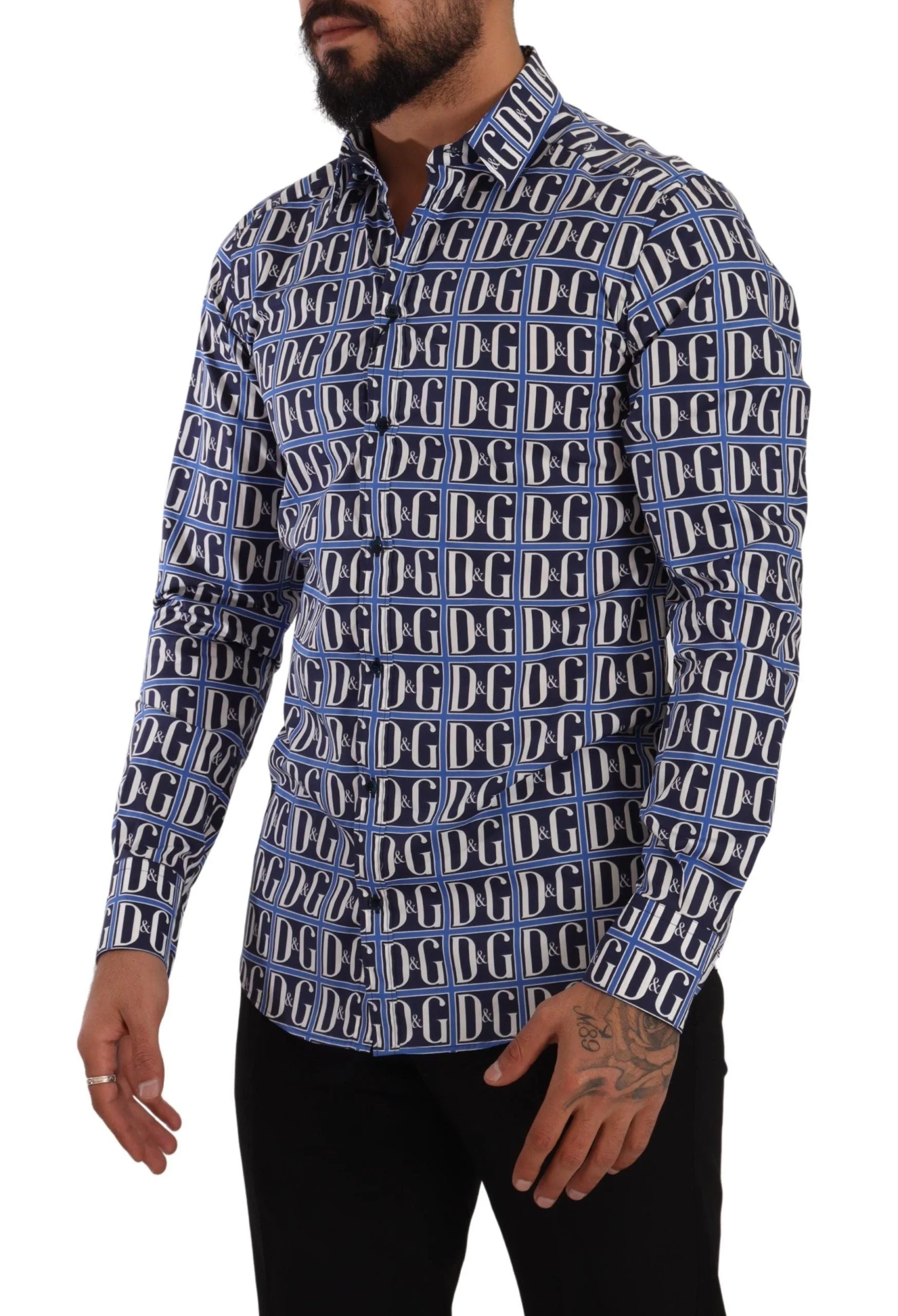 Dolce & Gabbana Blue Logo Mania Slim Fit Cotton Shirt - Shirts