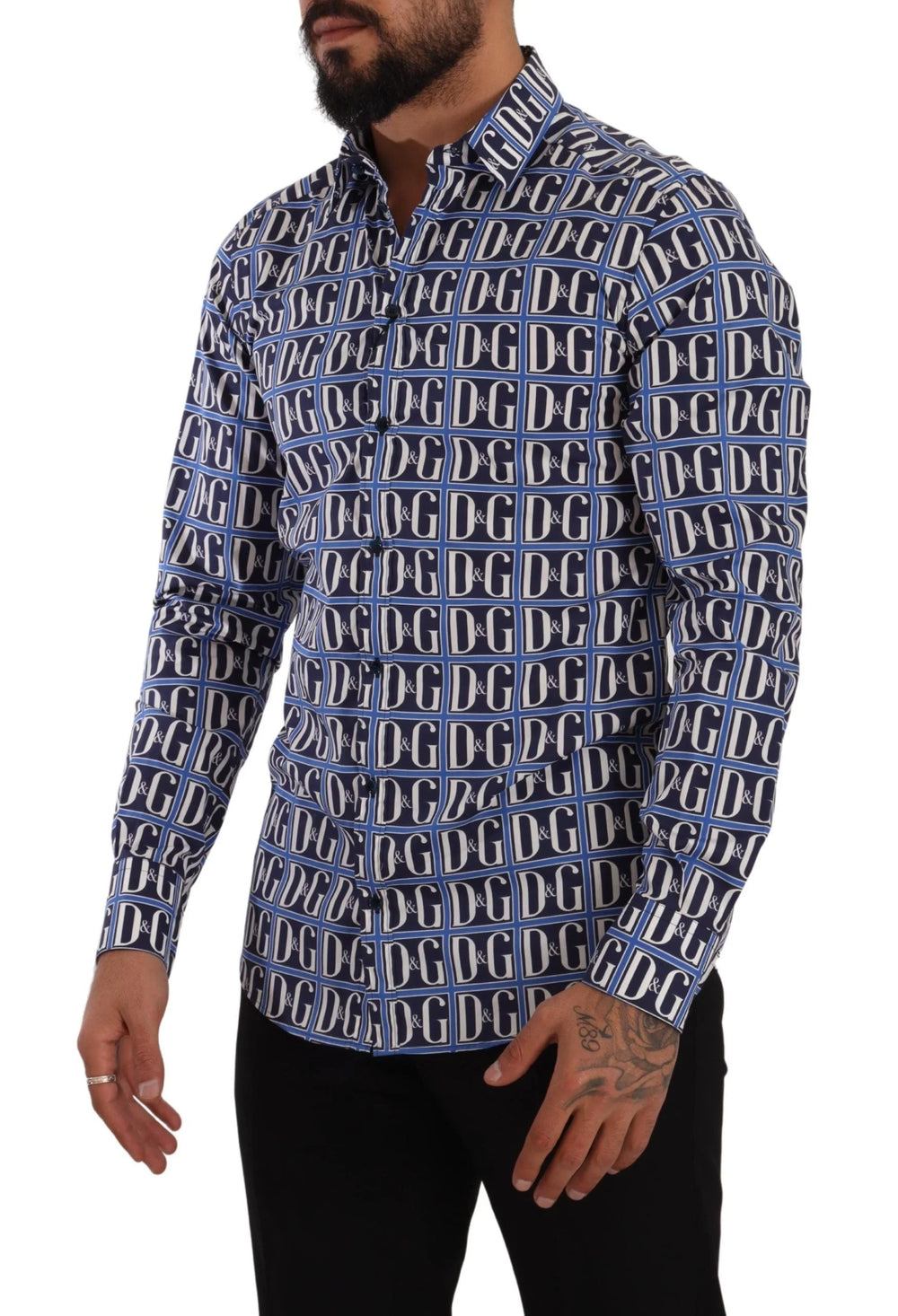 Dolce & Gabbana Blue Logo Mania Slim Fit Cotton Shirt - Shirts