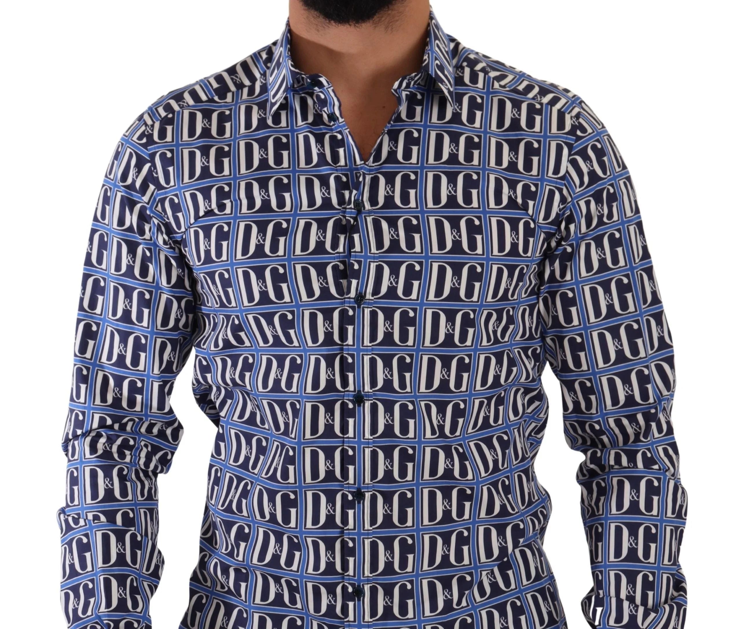 Dolce & Gabbana Blue Logo Mania Slim Fit Cotton Shirt - Shirts