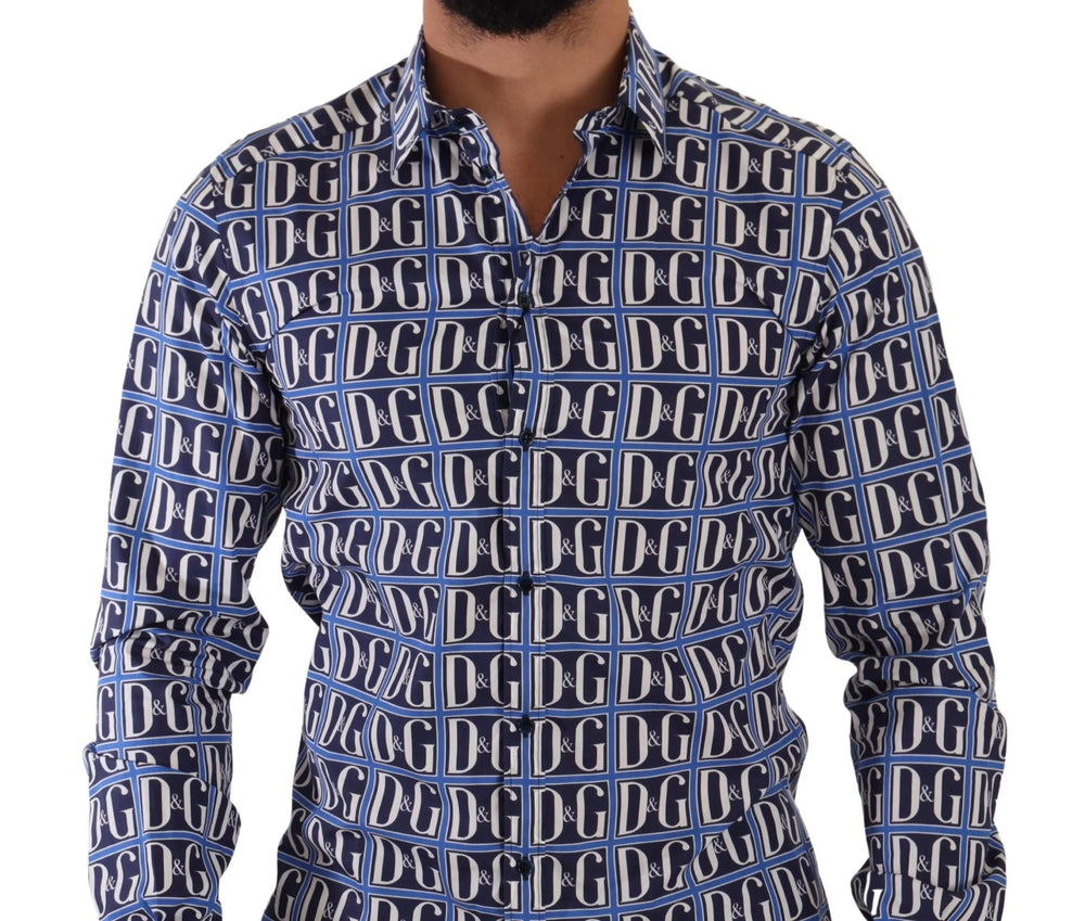 Dolce & Gabbana Blue Logo Mania Slim Fit Cotton Shirt - Shirts