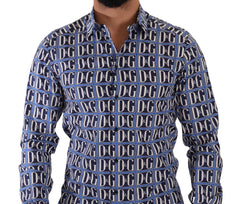 Dolce & Gabbana Blue Logo Mania Slim Fit Cotton Shirt - Shirts