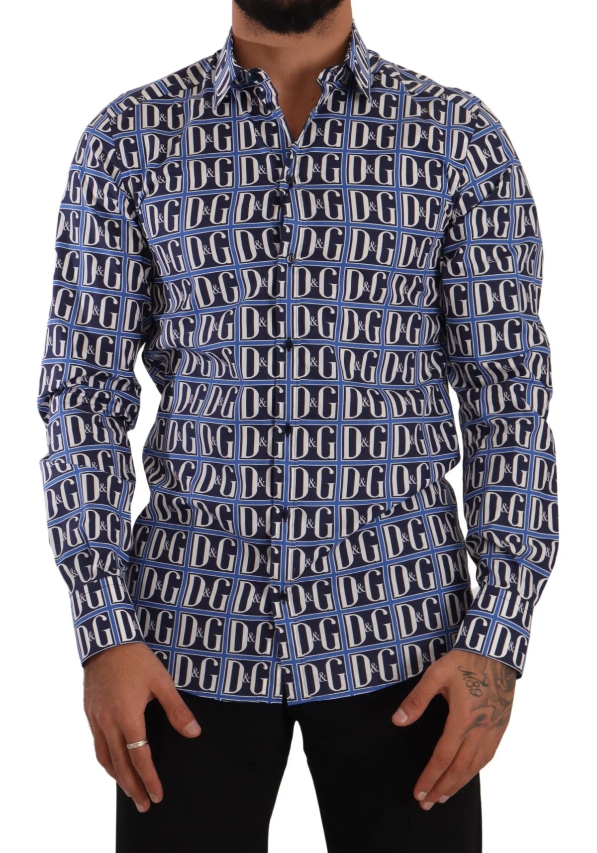 Dolce & Gabbana Blue Logo Mania Slim Fit Cotton Shirt - Shirts