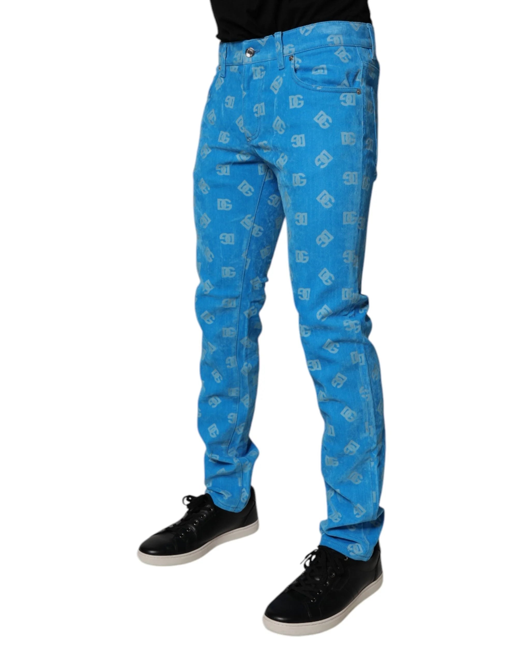 Dolce & Gabbana Blue Logo Monogram Cotton Skinny Denim Jeans - IT48 | M