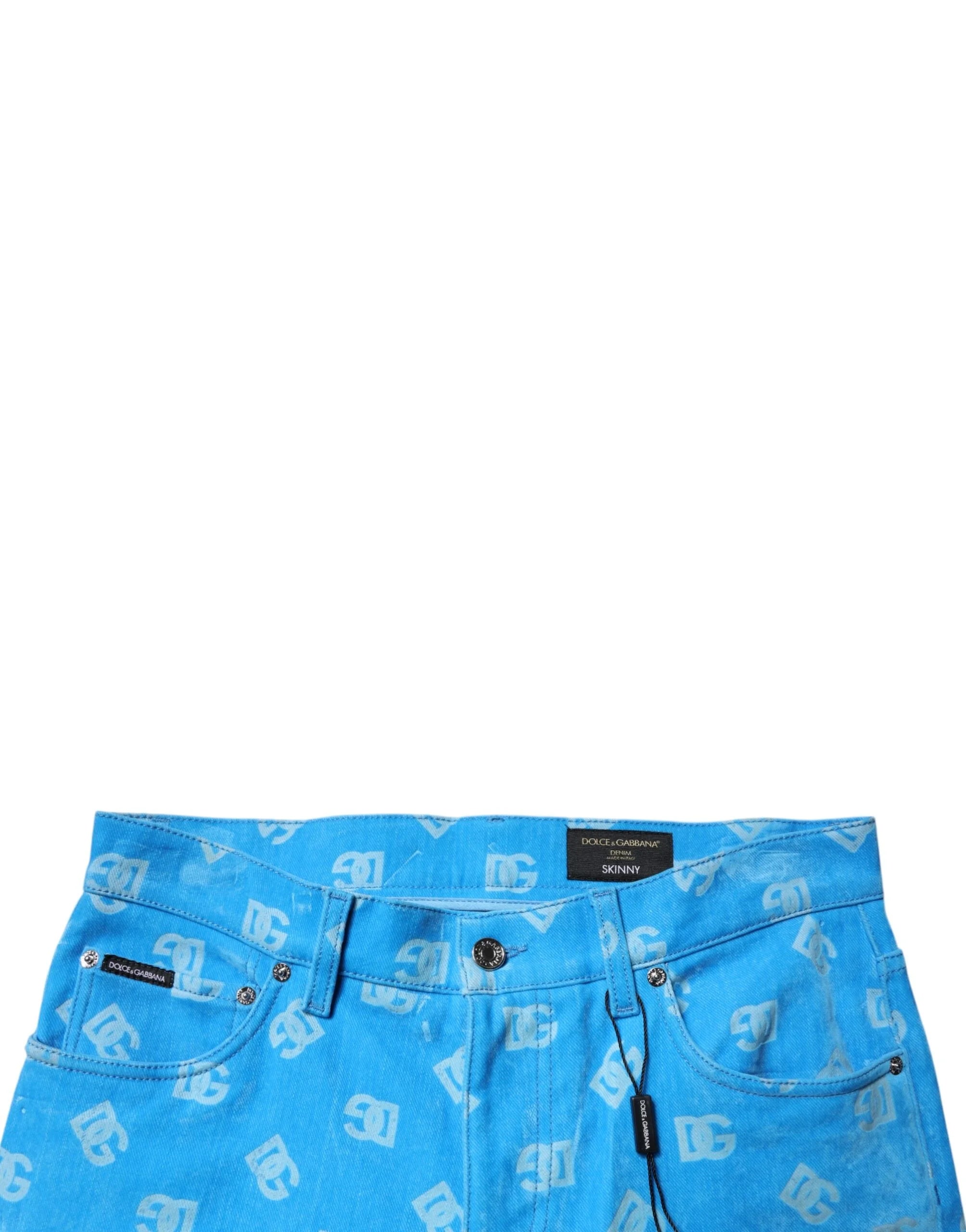 Dolce & Gabbana Blue Logo Monogram Cotton Skinny Denim Jeans - IT48 | M - Jeans