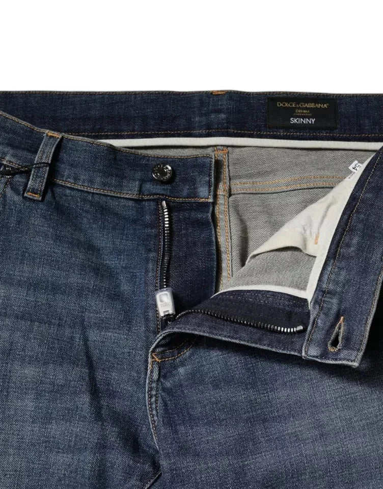 Dolce & Gabbana Blue Logo Plaque Cotton Skinny Denim Jeans - IT54 | XL - Jeans