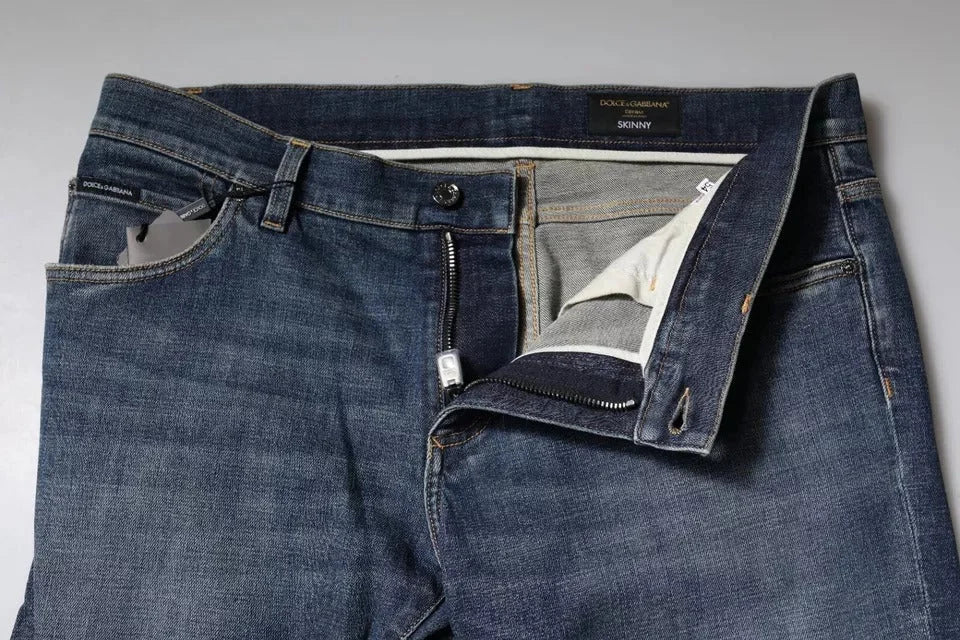 Dolce & Gabbana Blue Logo Plaque Cotton Skinny Denim Jeans - IT54 | XL - Jeans