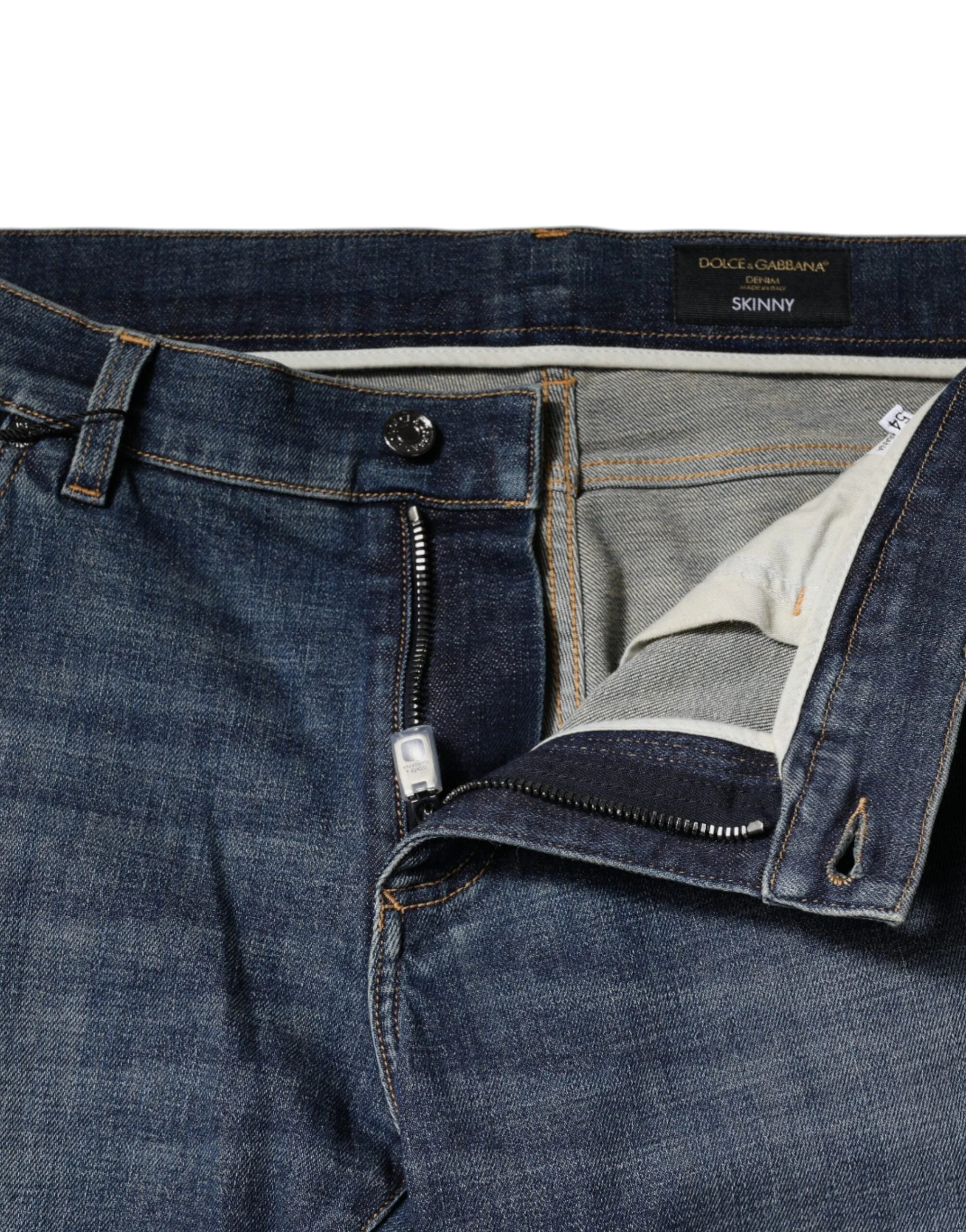 Dolce & Gabbana Blue Logo Plaque Cotton Skinny Denim Jeans - IT54 | XL - Jeans