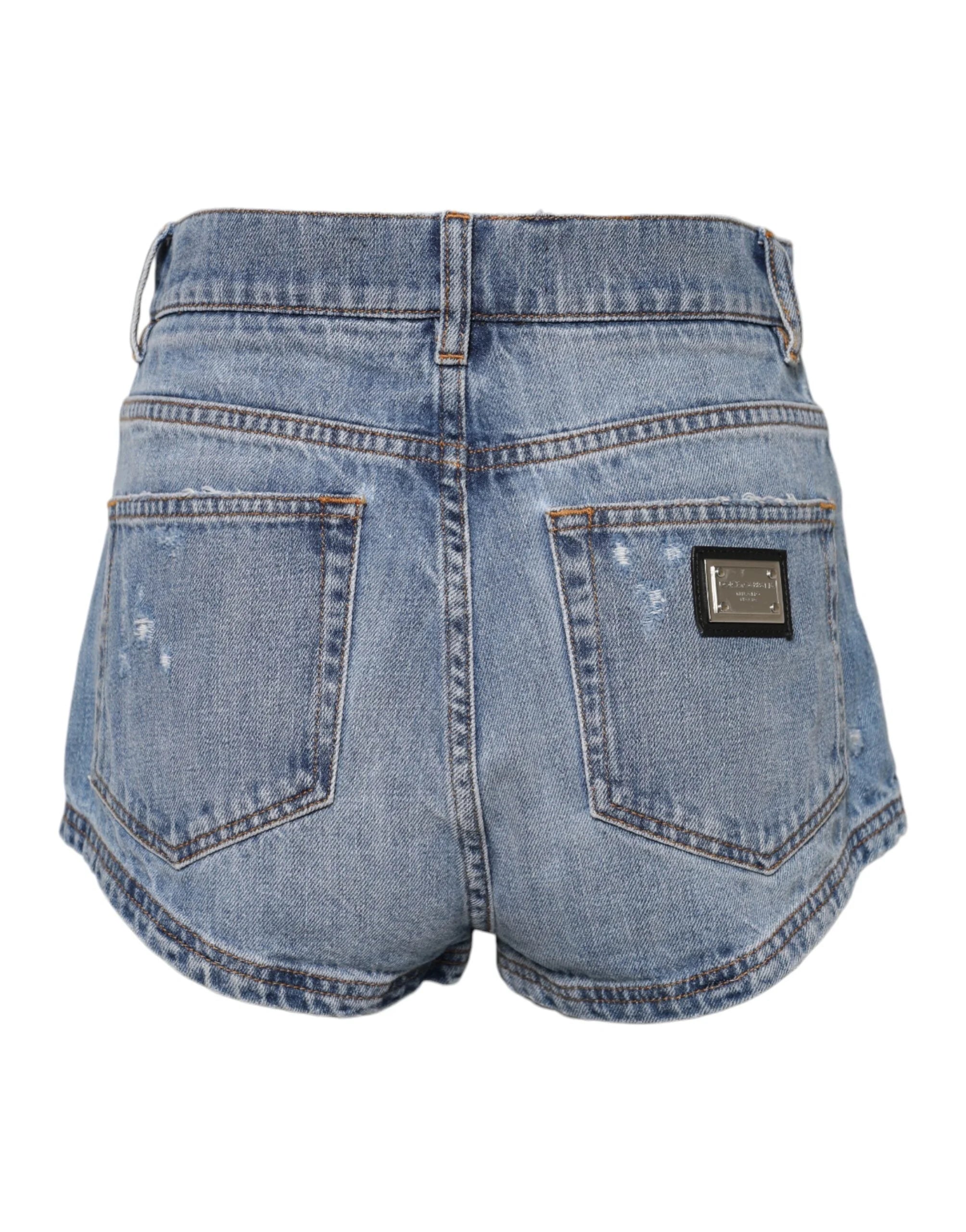 Dolce & Gabbana Blue Logo Plaque Denim Cotton Hot Pants Shorts - IT40|S - Denim Shorts