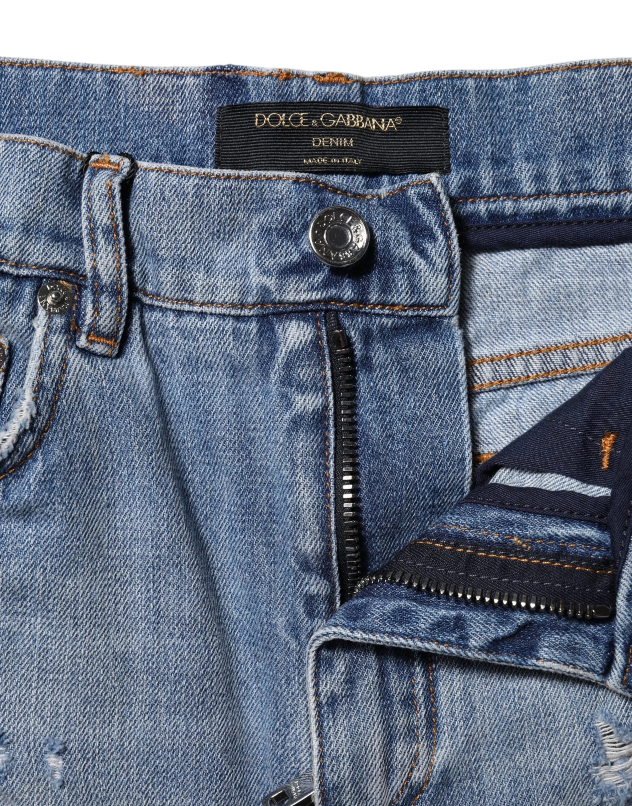 Dolce & Gabbana kék logós tábla denim pamacsos rövidnadrág - IT40|S