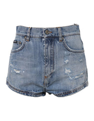Dolce & Gabbana kék logós tábla denim pamacsos rövidnadrág - IT40|S