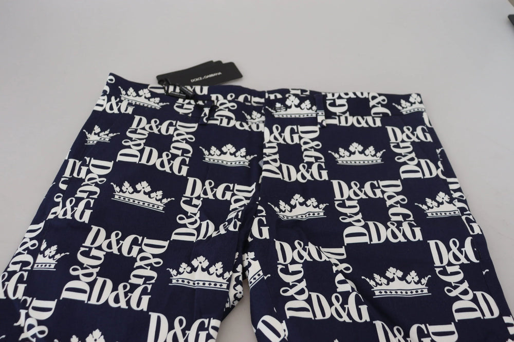 Dolce & Gabbana Blue Logo Print Cotton Chinos Shorts - Chino Shorts