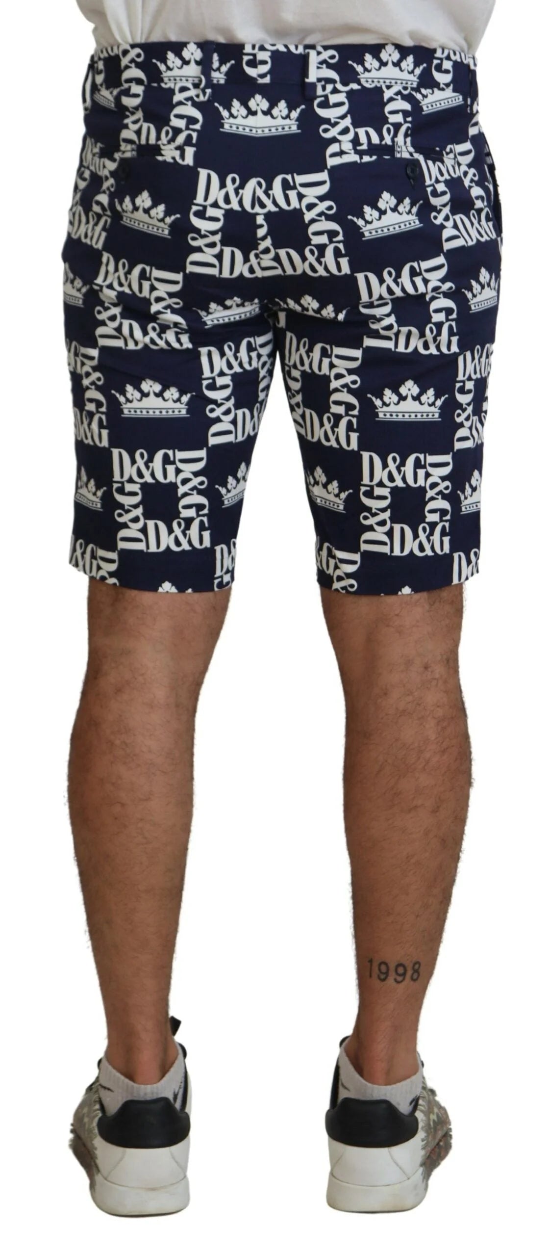 Dolce & Gabbana Blue Logo Print Cotton Chinos Shorts - Chino Shorts