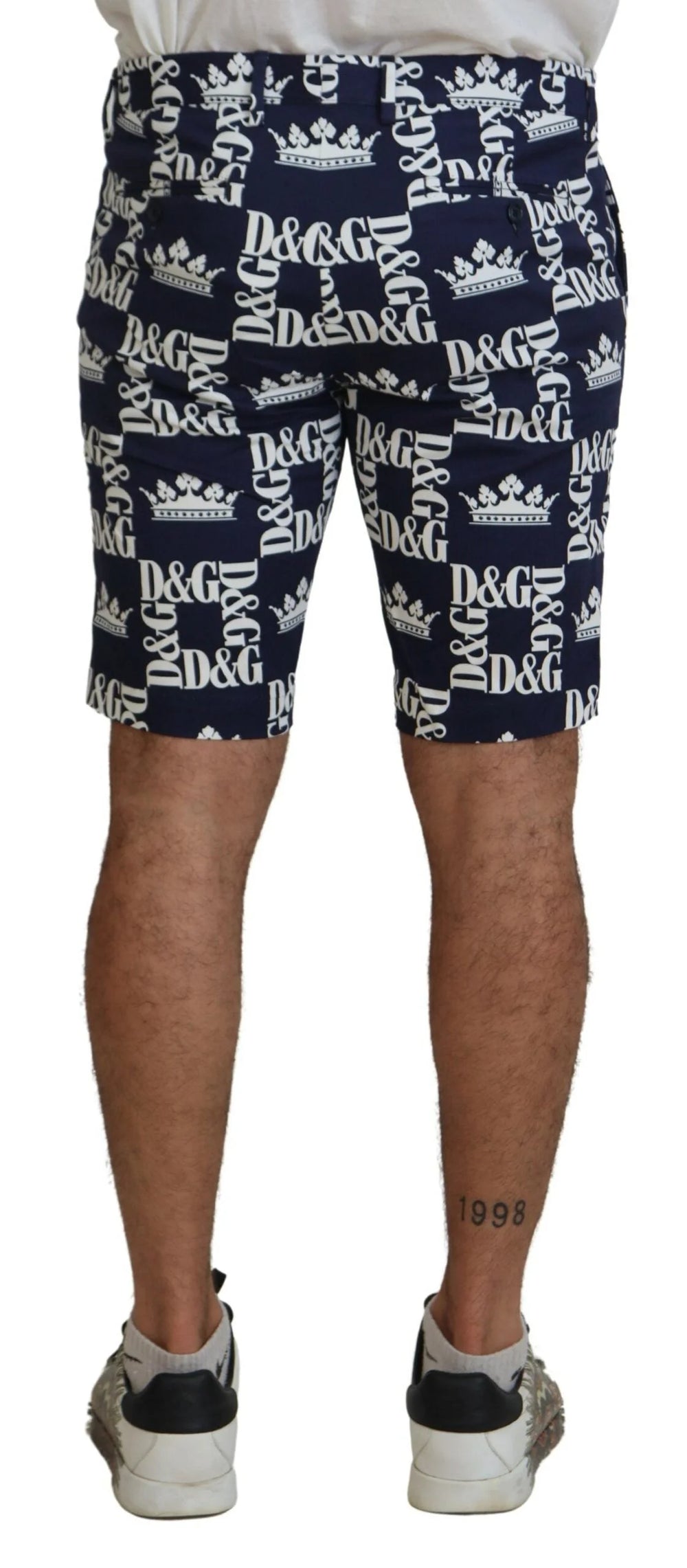 Dolce & Gabbana Blue Logo Print Cotton Chinos Shorts - Chino Shorts