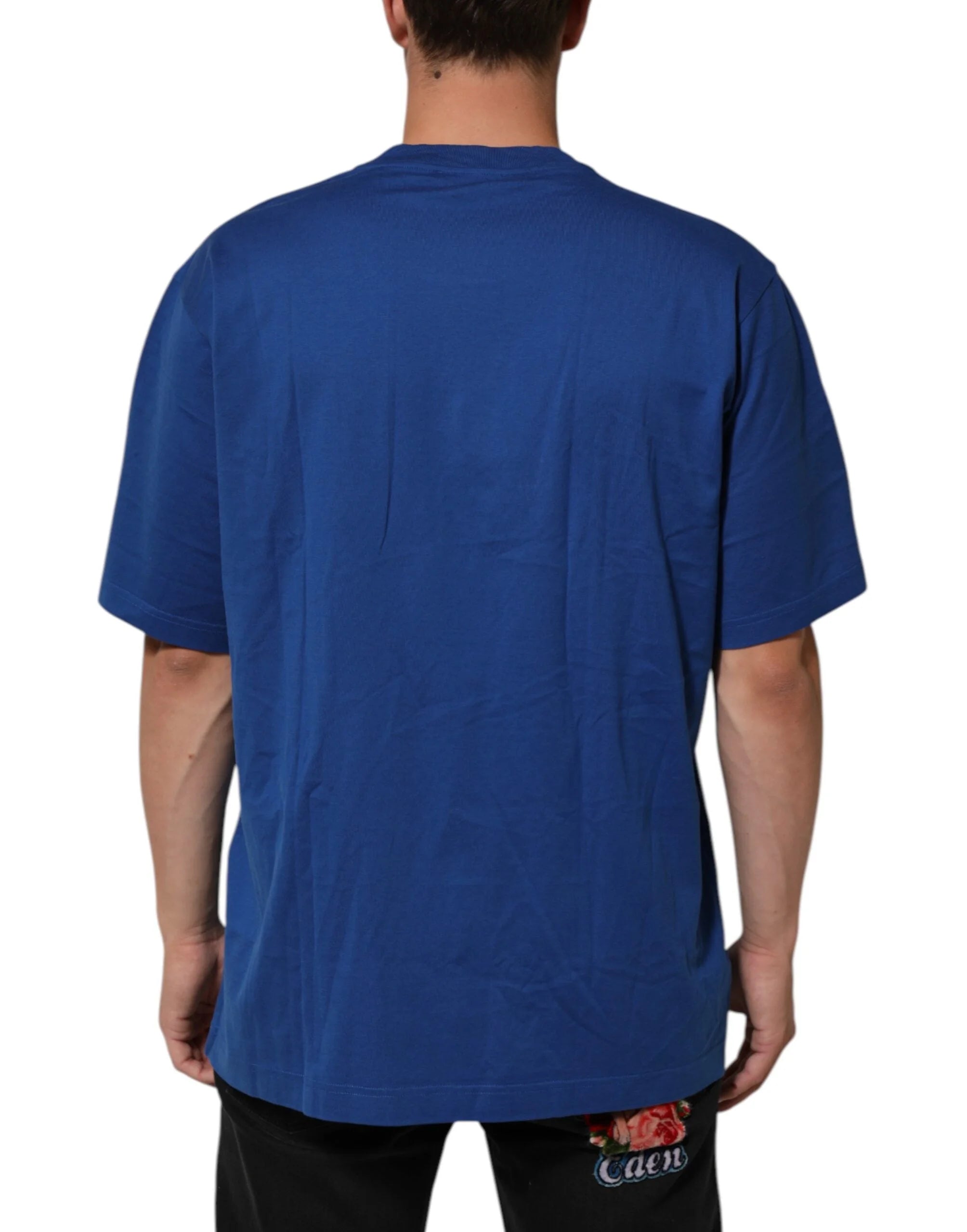 Dolce & Gabbana Blue Logo Print Cotton Crew Neck Men T-shirt - IT54 | XL - T-Shirts