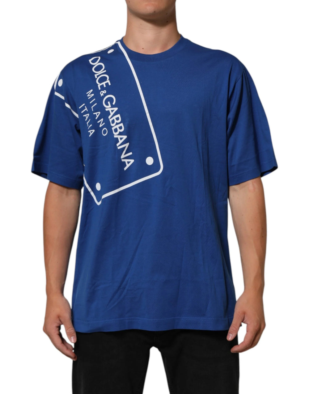 Dolce & Gabbana Blue Logo Print Cotton Crew Neck Men T-shirt - IT54 | XL - T-Shirts