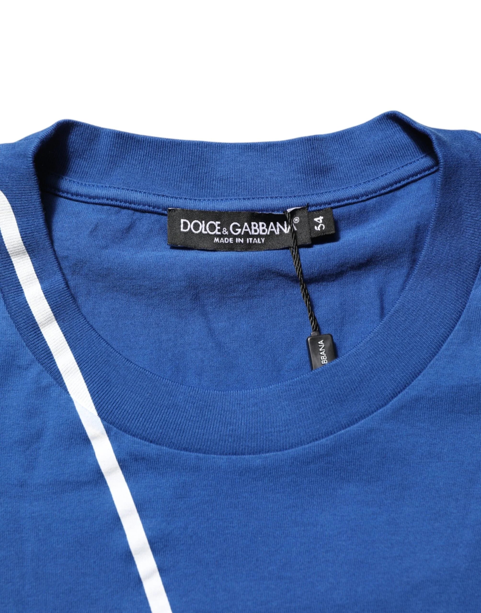 Dolce & Gabbana Blue Logo Print Cotton Crew Neck Men T-shirt - IT54 | XL - T-Shirts