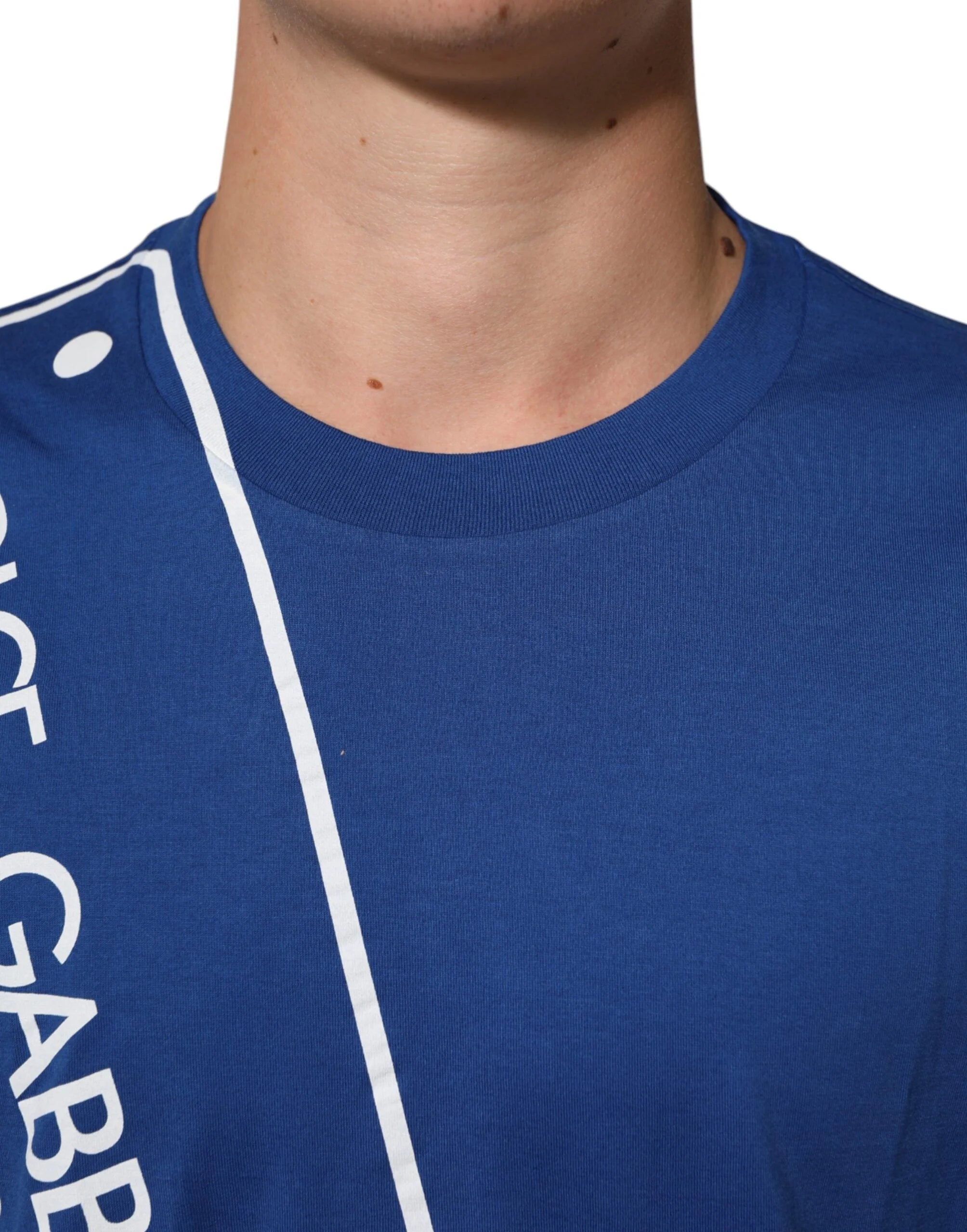 Dolce & Gabbana Blue Logo Print Cotton Crew Neck Men T-shirt - IT54 | XL