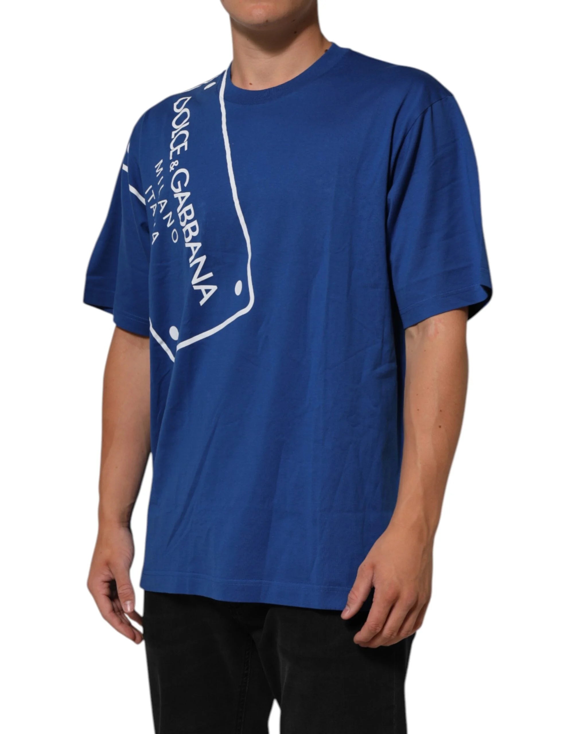 Dolce & Gabbana Blue Logo Print Cotton Crew Neck Men T-shirt - IT54 | XL