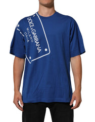 Dolce & Gabbana Blue Logo Print Cotton Crew Neck Men T-shirt - IT54 | XL