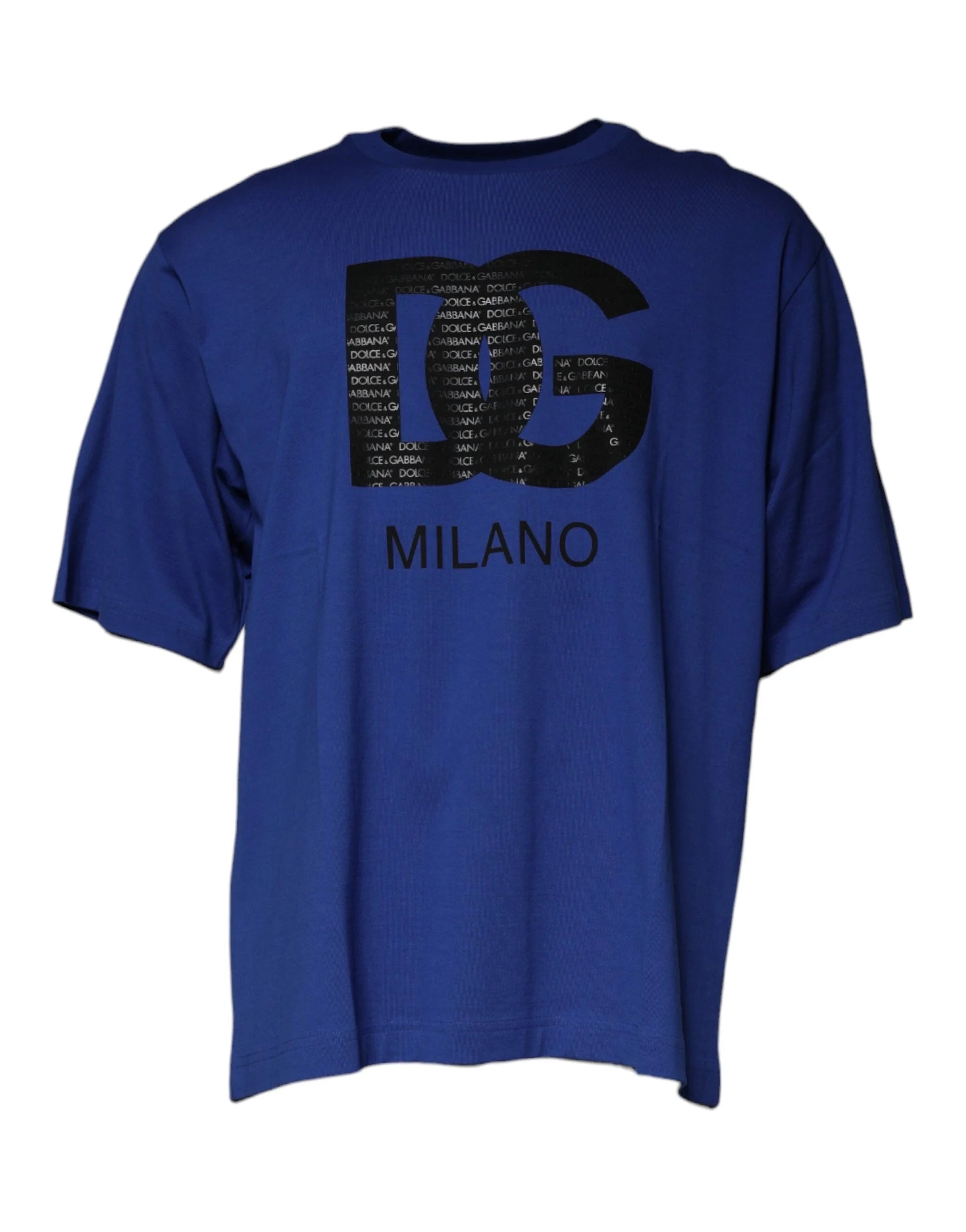 Dolce & Gabbana Blue Logo Print Cotton Men Crew Neck T-shirt - IT50 | L - T-Shirts