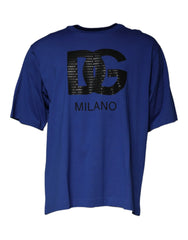 Dolce & Gabbana Blue Logo Print Cotton Men Crew Neck T-shirt - IT50 | L - T-Shirts