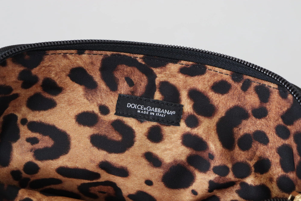 Dolce & Gabbana Blue Logo Print Hand Pouch Leopard Print Toiletry Bag - Toiletry Bags