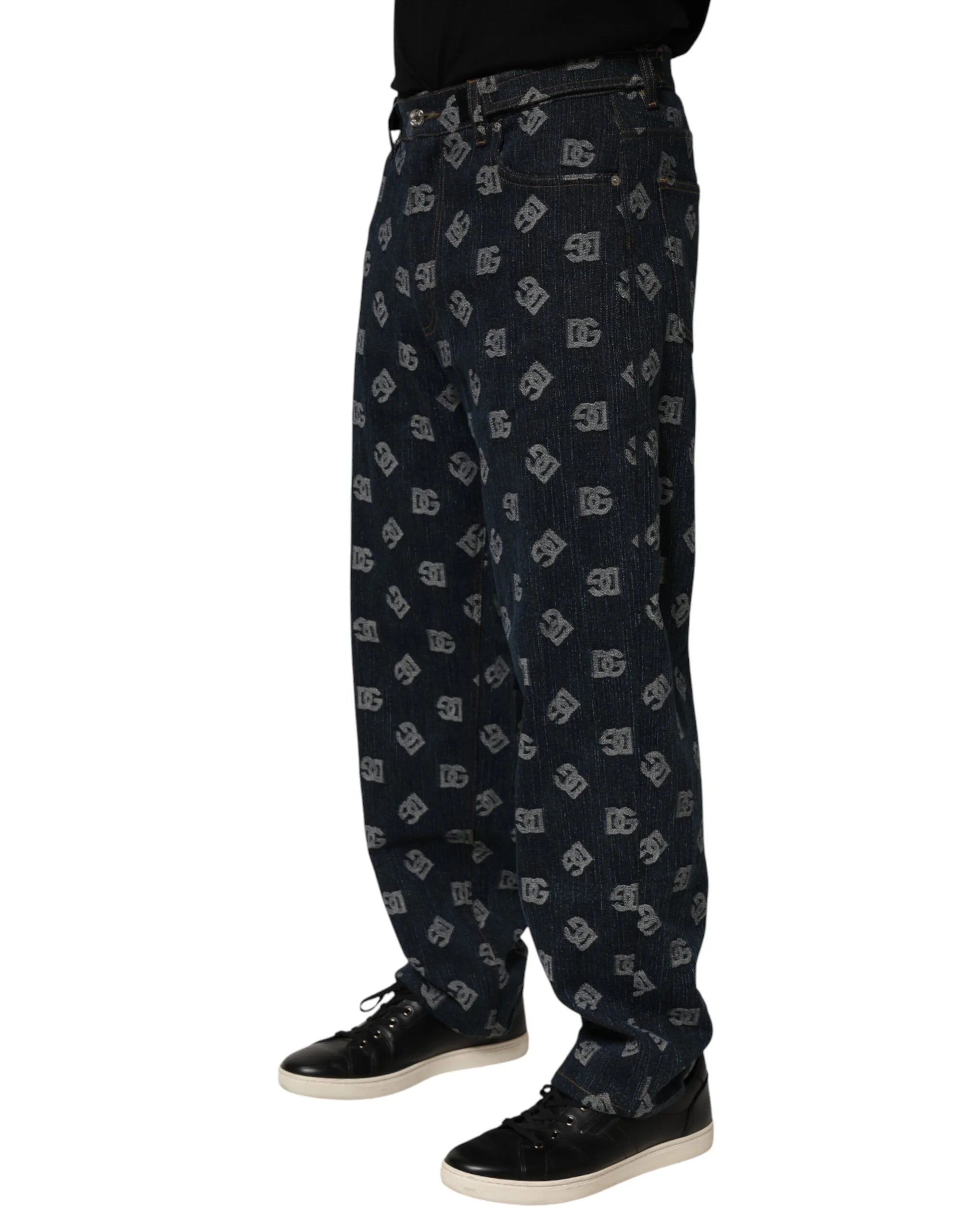 Dolce & Gabbana Blue Logo Print Straight Denim Men Jeans - IT48 | M - Jeans