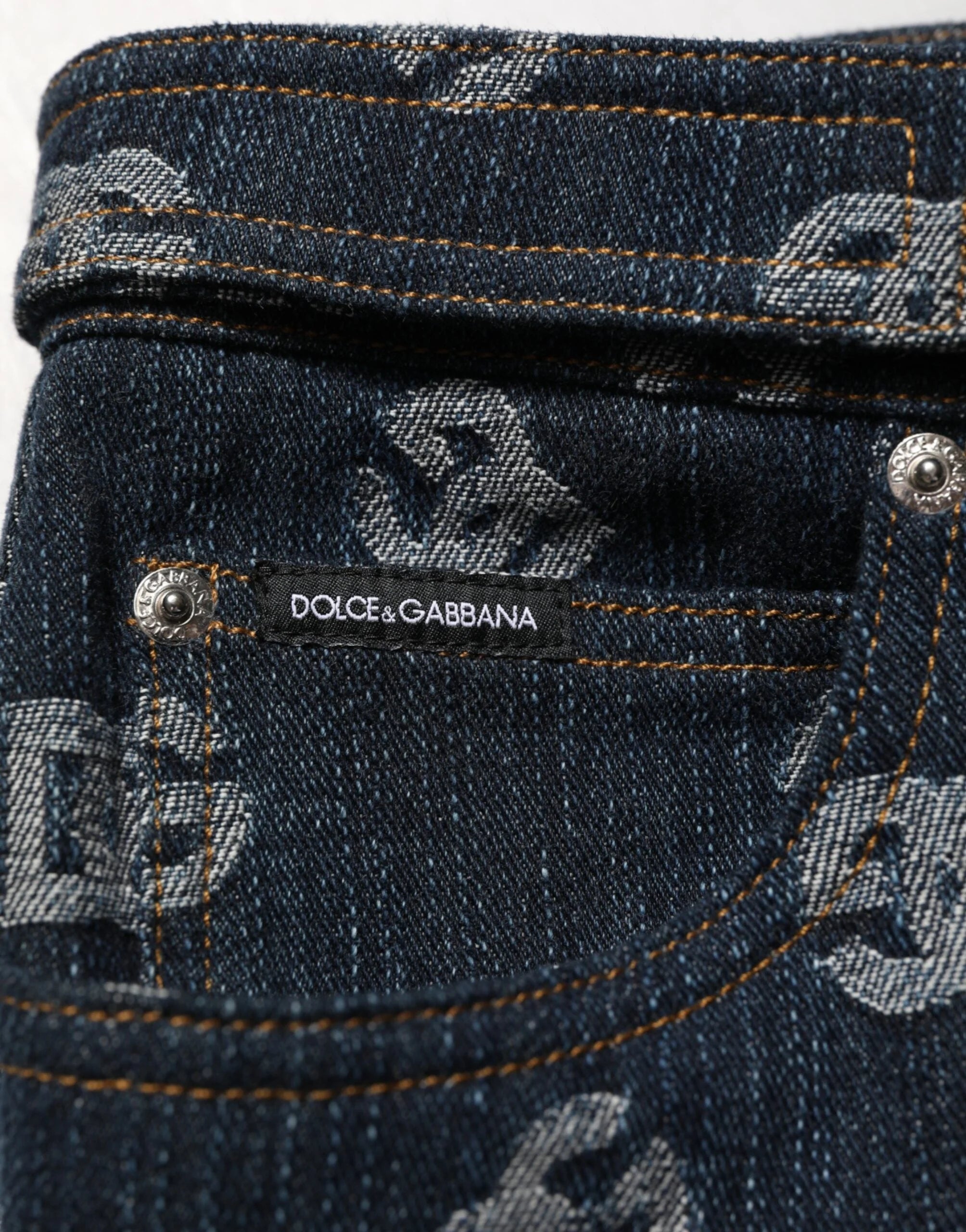 Dolce & Gabbana Blue Logo Print Straight Denim Men Jeans - IT48 | M - Jeans