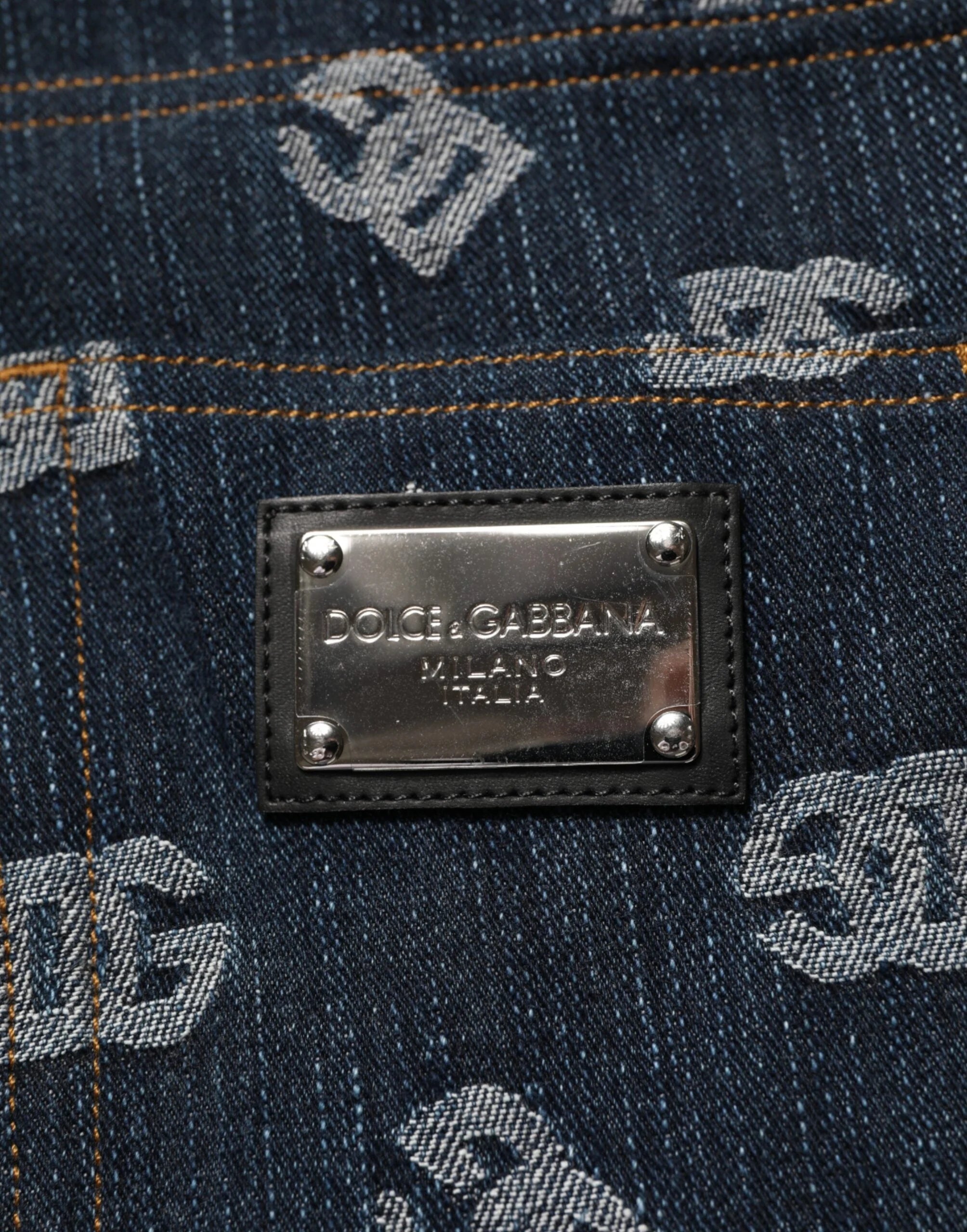 Dolce & Gabbana Blue Logo Print Straight Denim Men Jeans - IT48 | M - Jeans